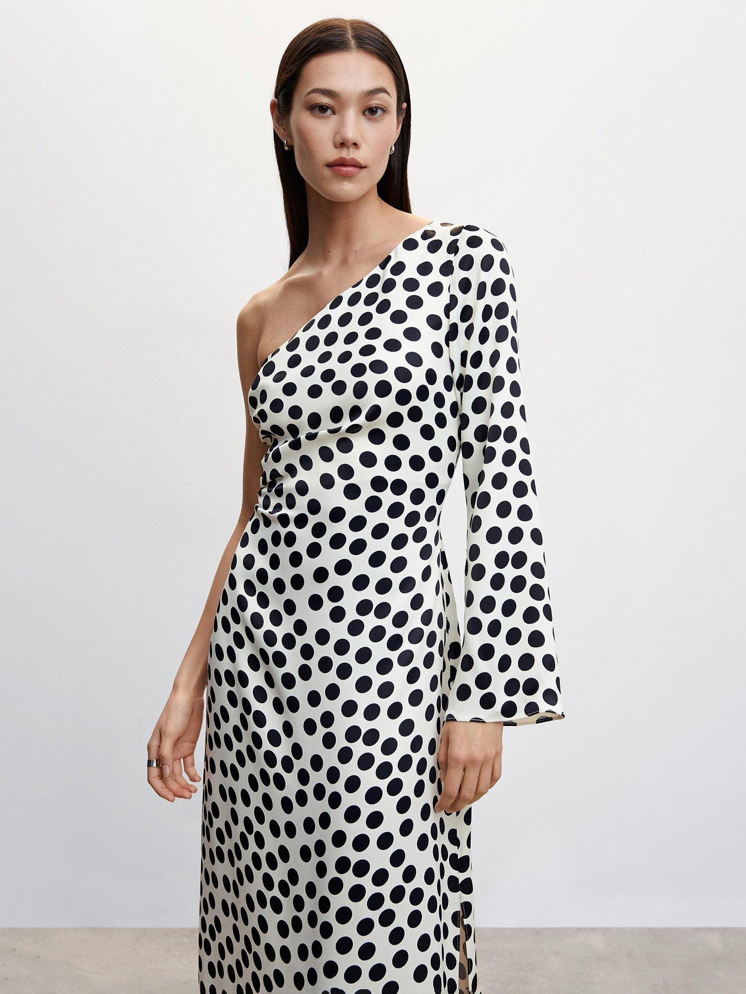 Mango Asymmetrical Midi Dress, White/Black