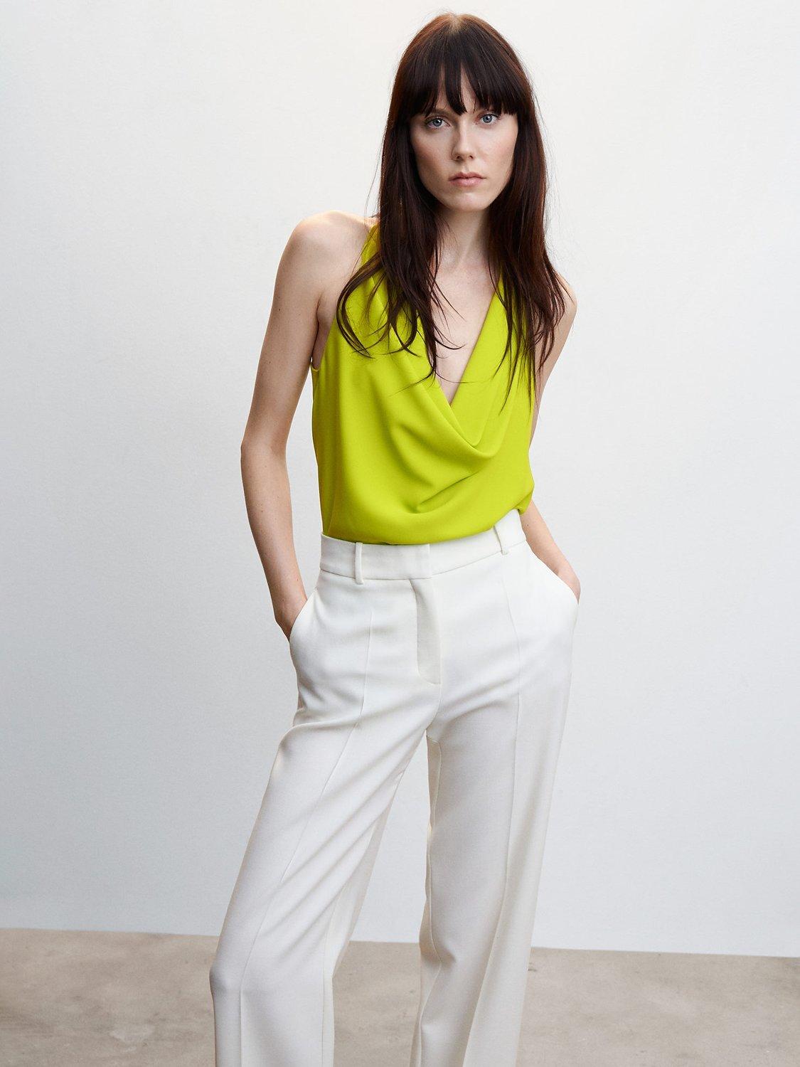 Mango Draped Neck Blouse, Bright Yellow