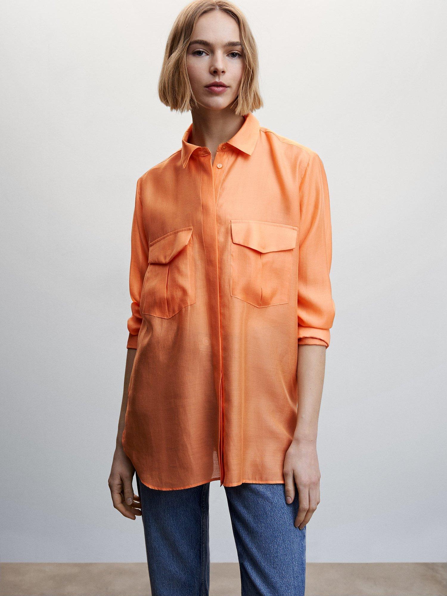 Mango Melo Satin Pocket Shirt, Orange