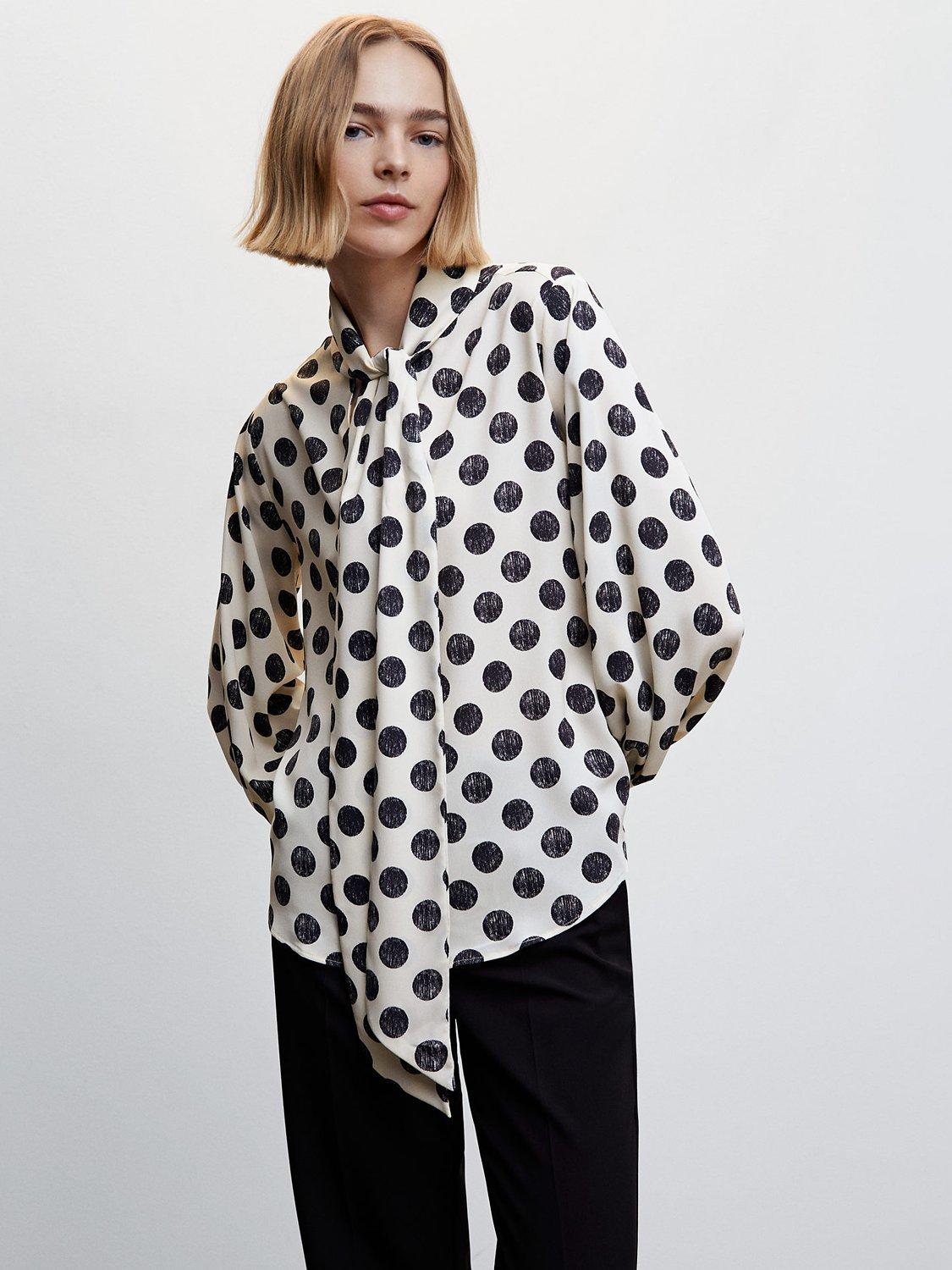 Mango Sonia Spot Blouse, Beige