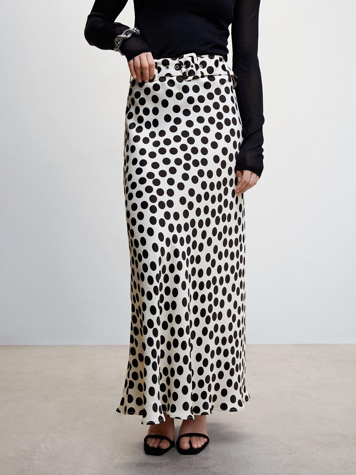 Mango Circle Printed Belt Maxi Skirt, White/Black