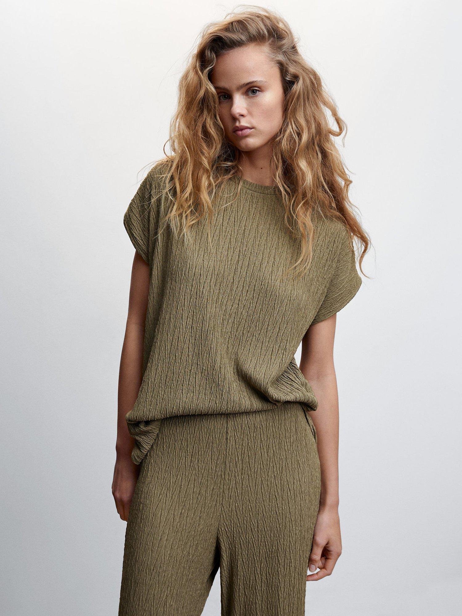 Mango Birbi Textured T-Shirt, Khaki