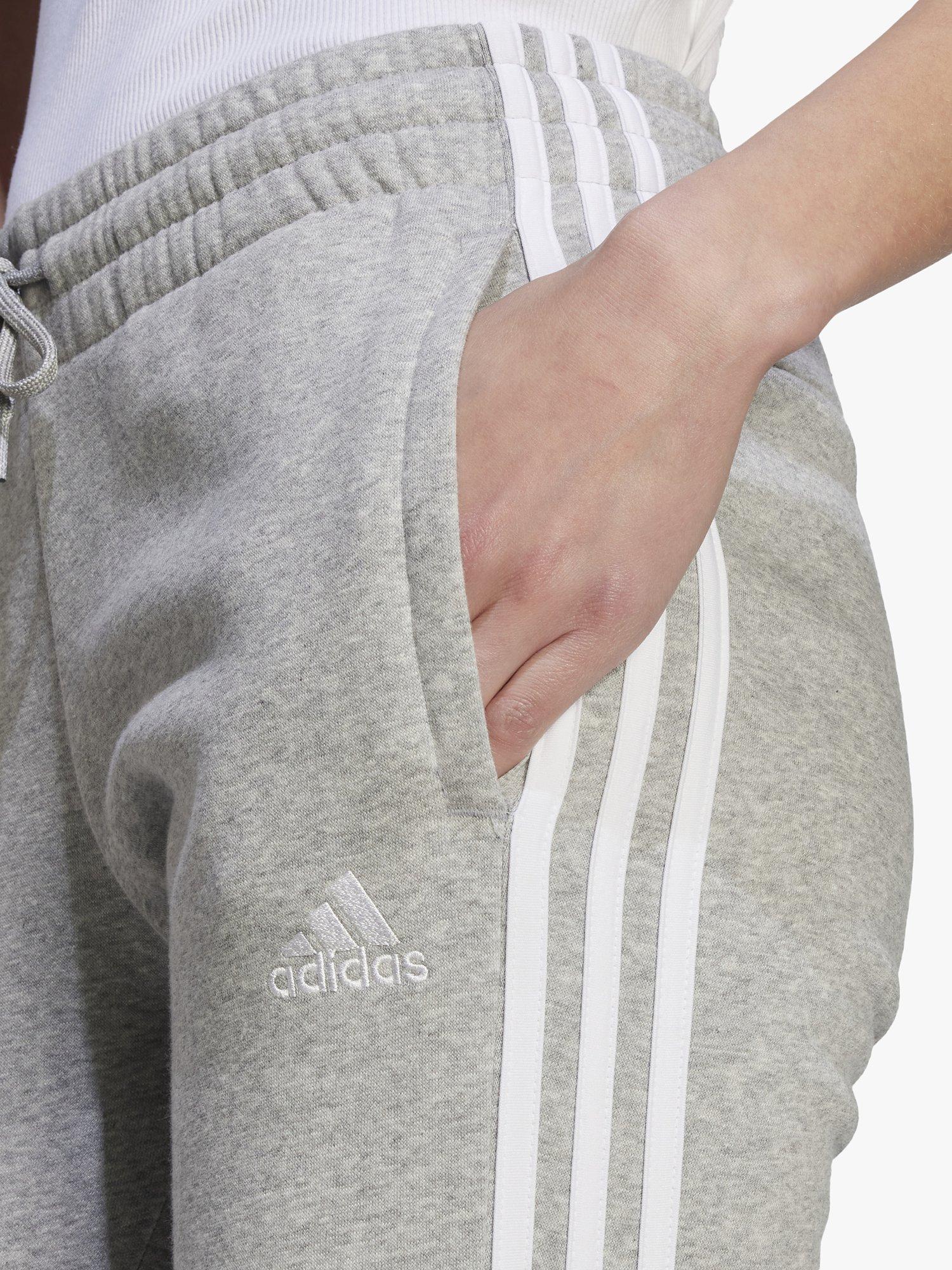 adidas Essentials 3 Stripes French Terry Joggers Grey Heather White