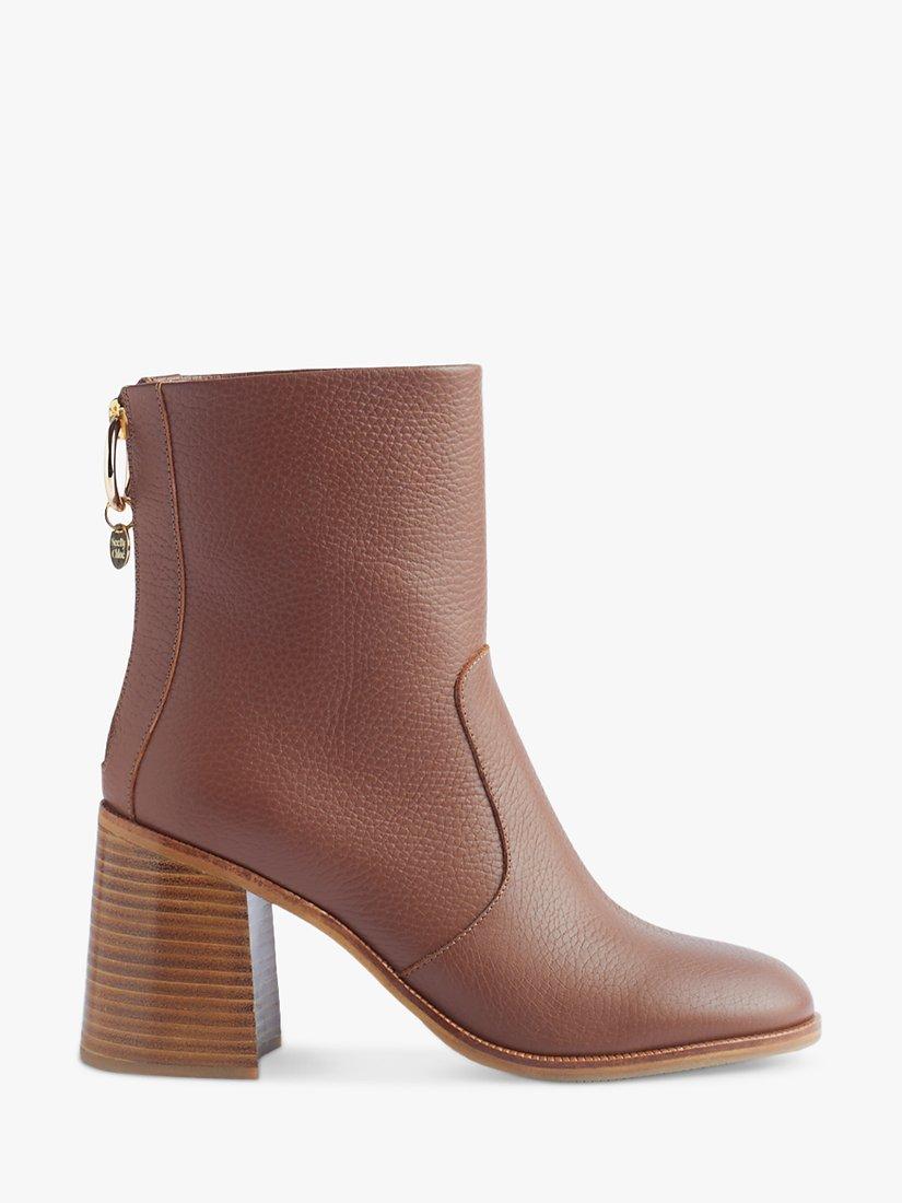 See By Chloé Aryel Stacked Heels Ankle Boots, Rust/Copper