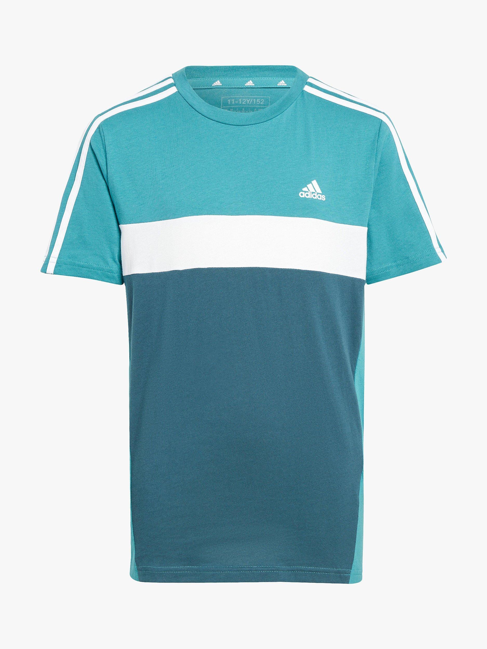 adidas Kids' 3-Stripe TIB T-Shirt, Blue/Green