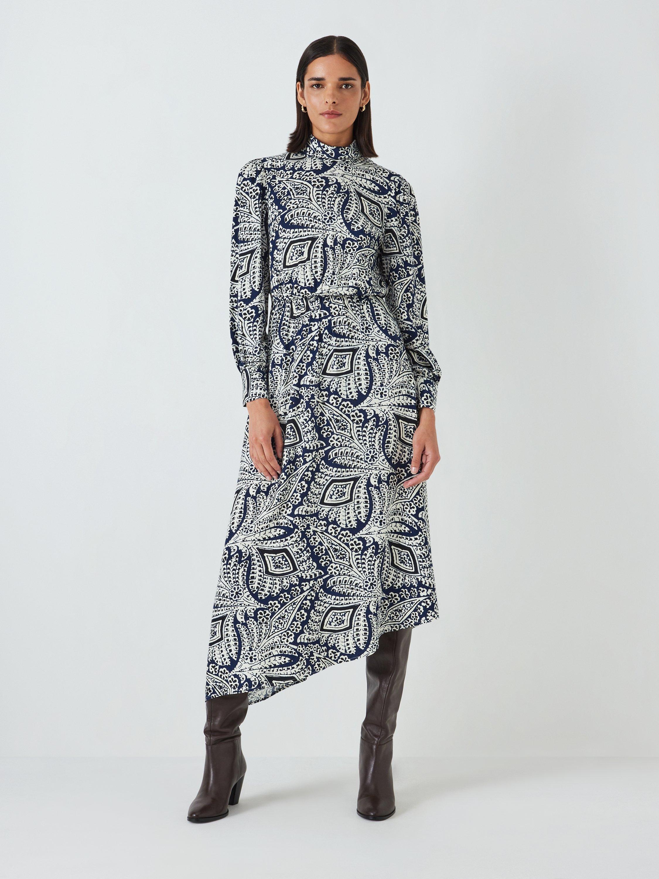 John Lewis Paisley Midi Dress, Blue/Multi