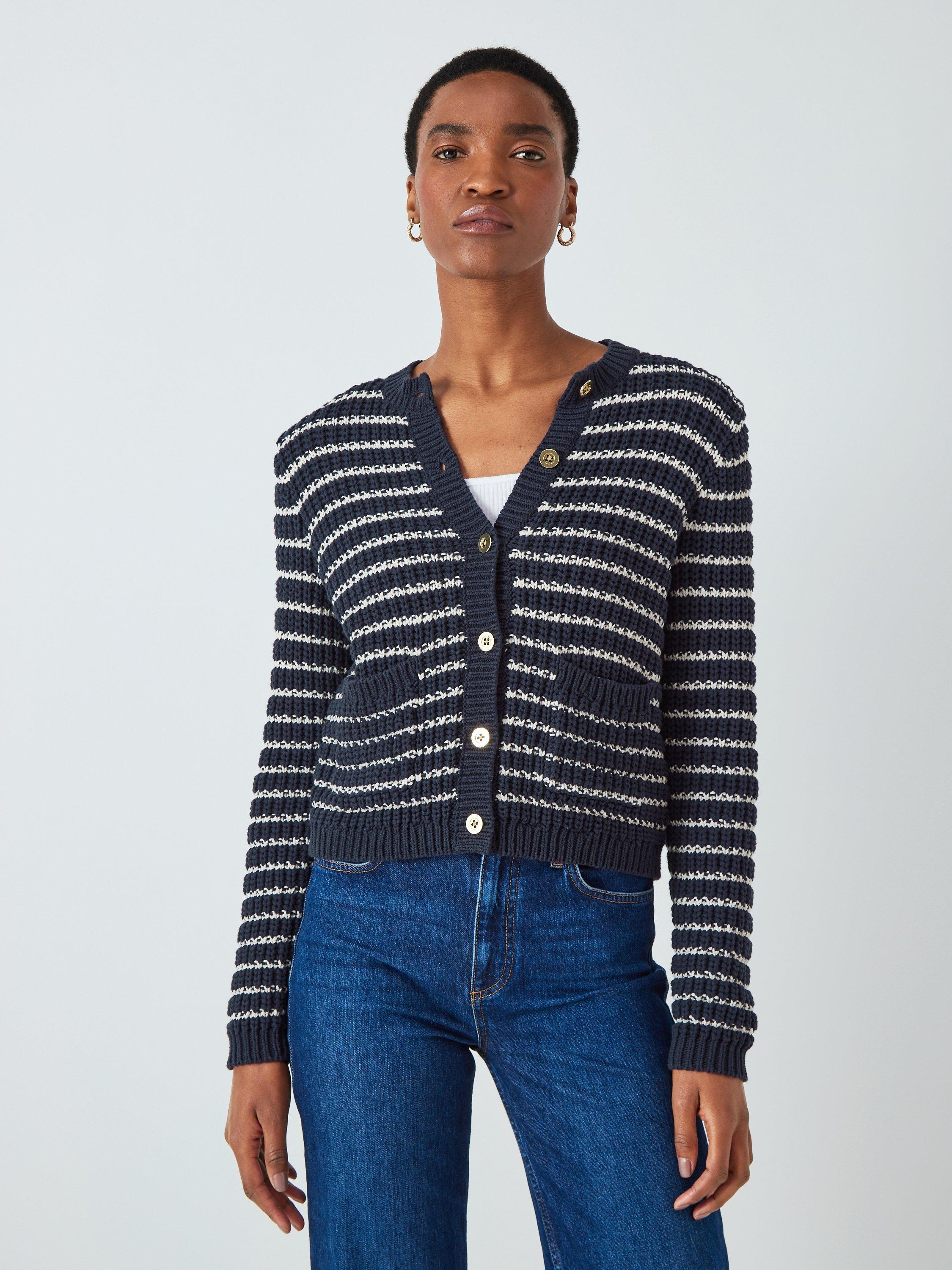 John Lewis Textured Stripe Cardigan, Blue