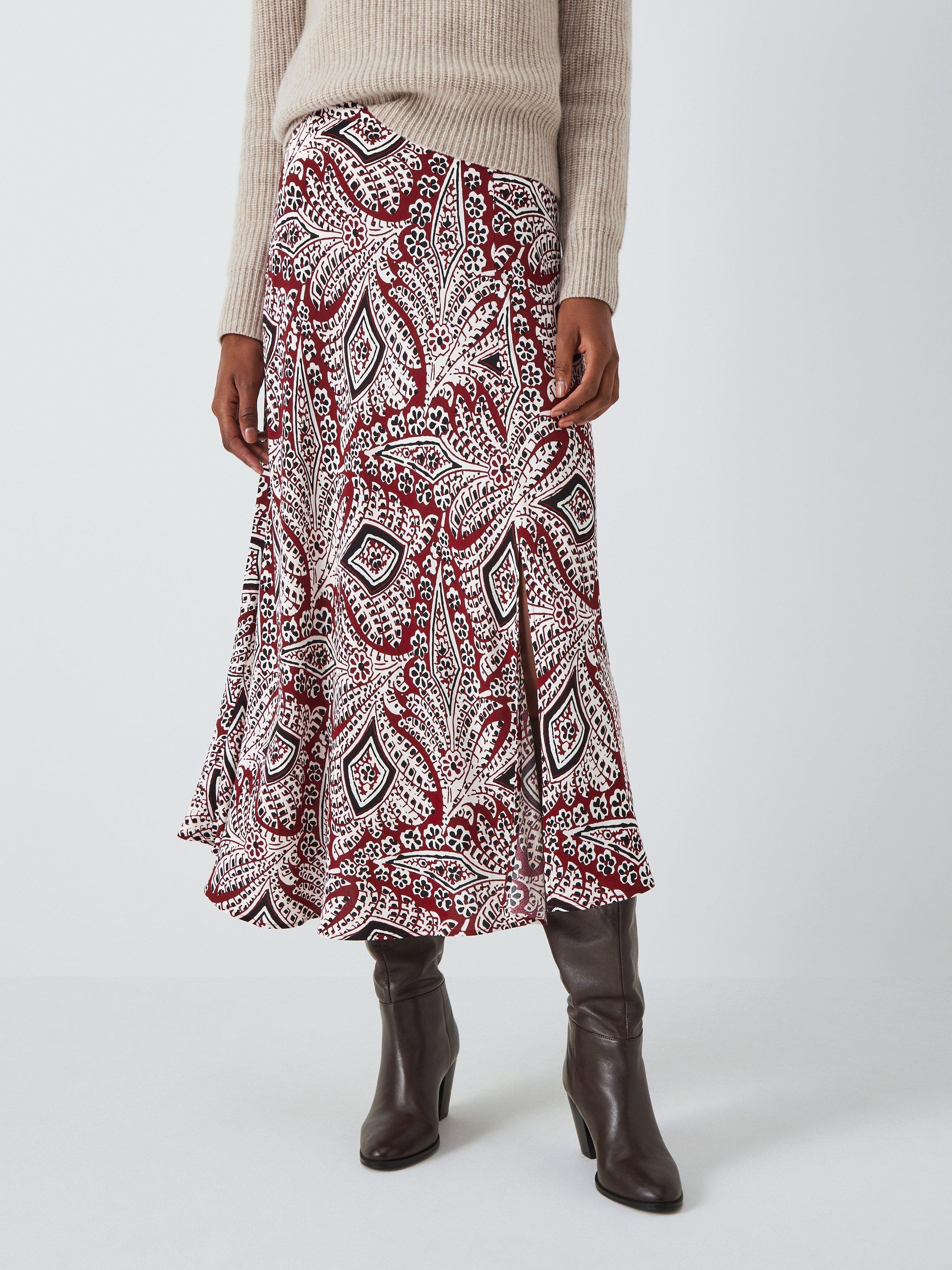 John Lewis Paisley Print Midi Skirt, Red/Multi
