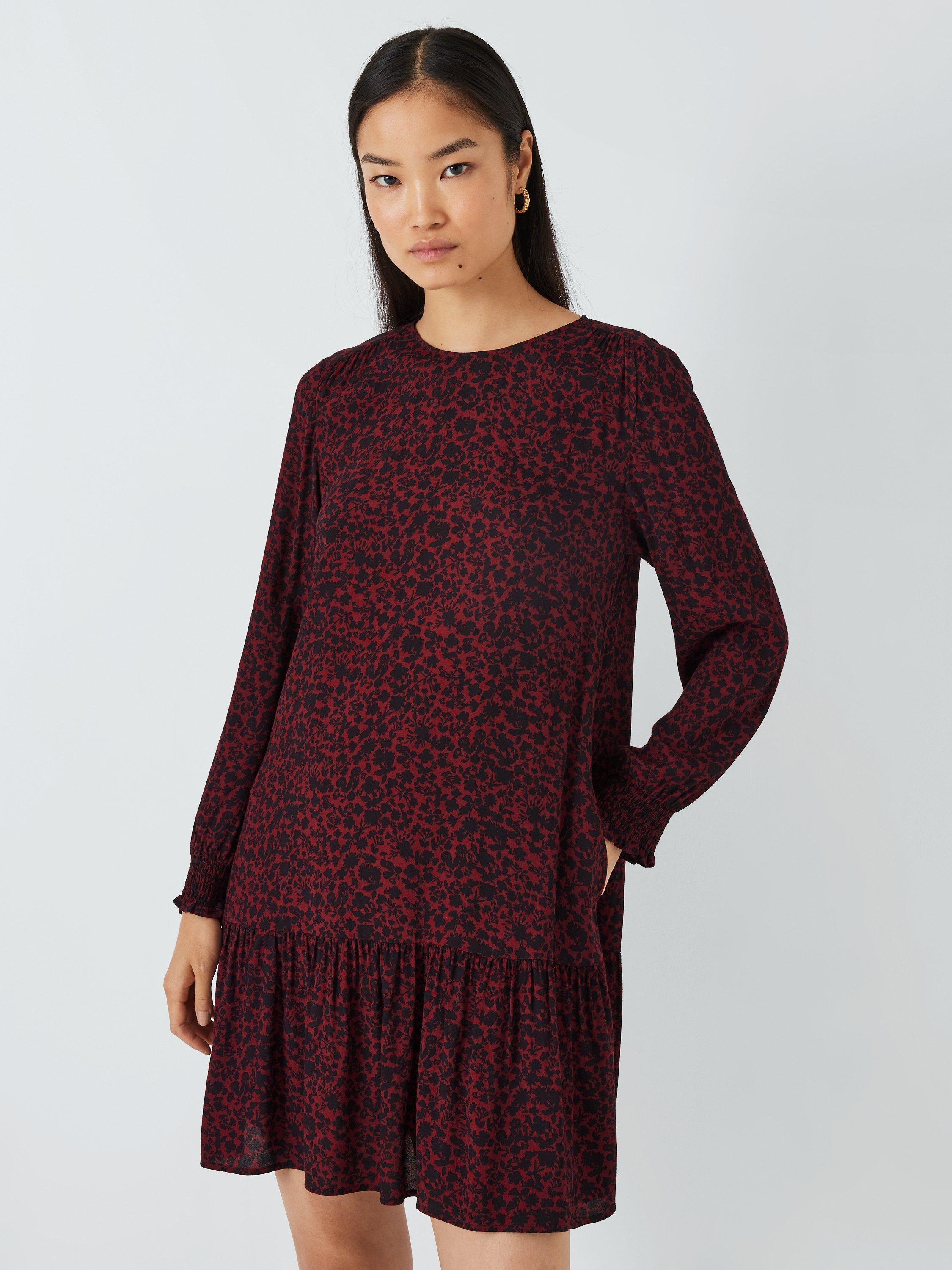 John Lewis ANYDAY Floral Mini Dress, Burgundy/Multi