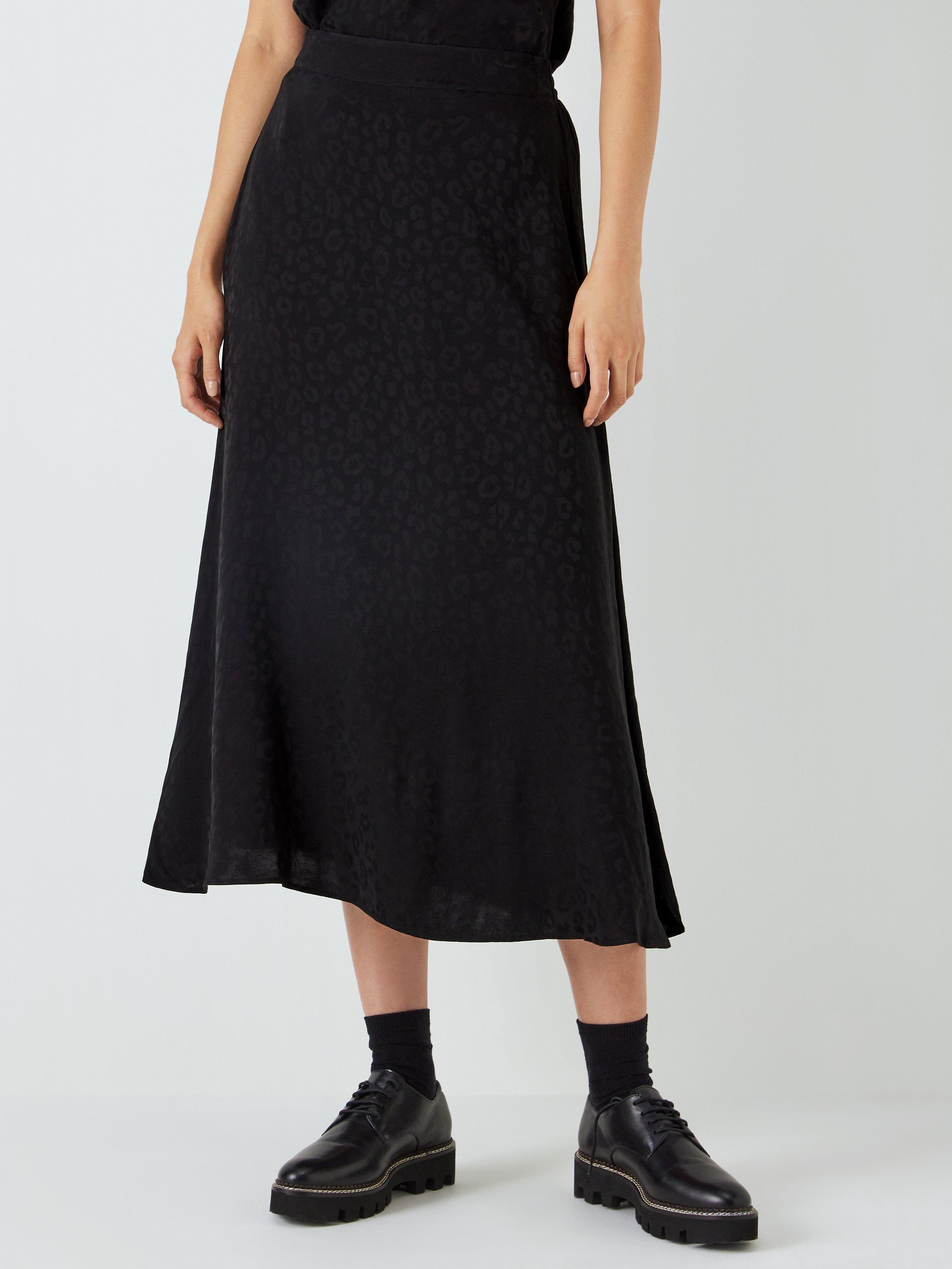 John Lewis ANYDAY Jacquard Leopard Midi Skirt, Black