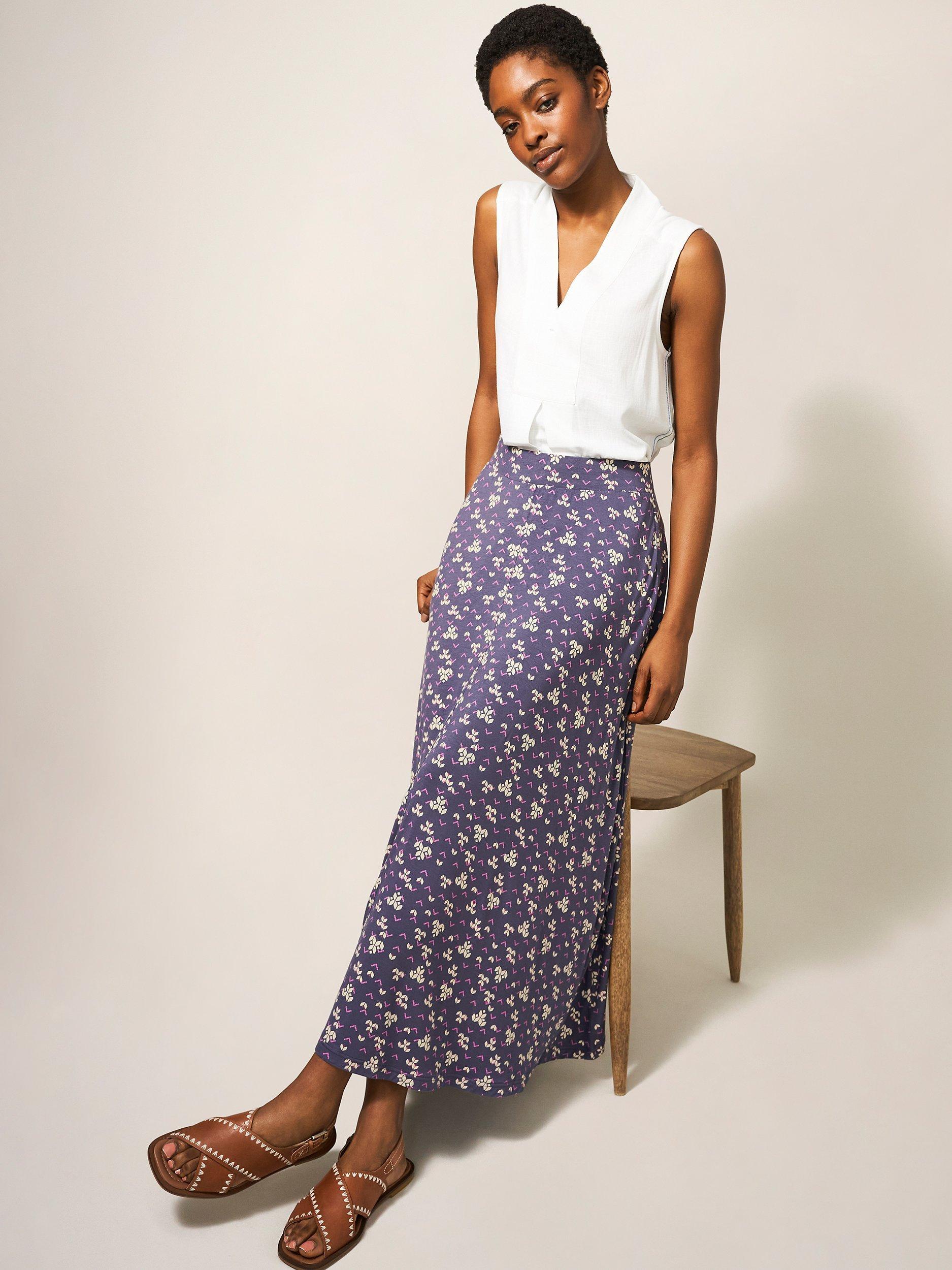 White Stuff Eco Vero Maxi Skirt, Purple/Multi