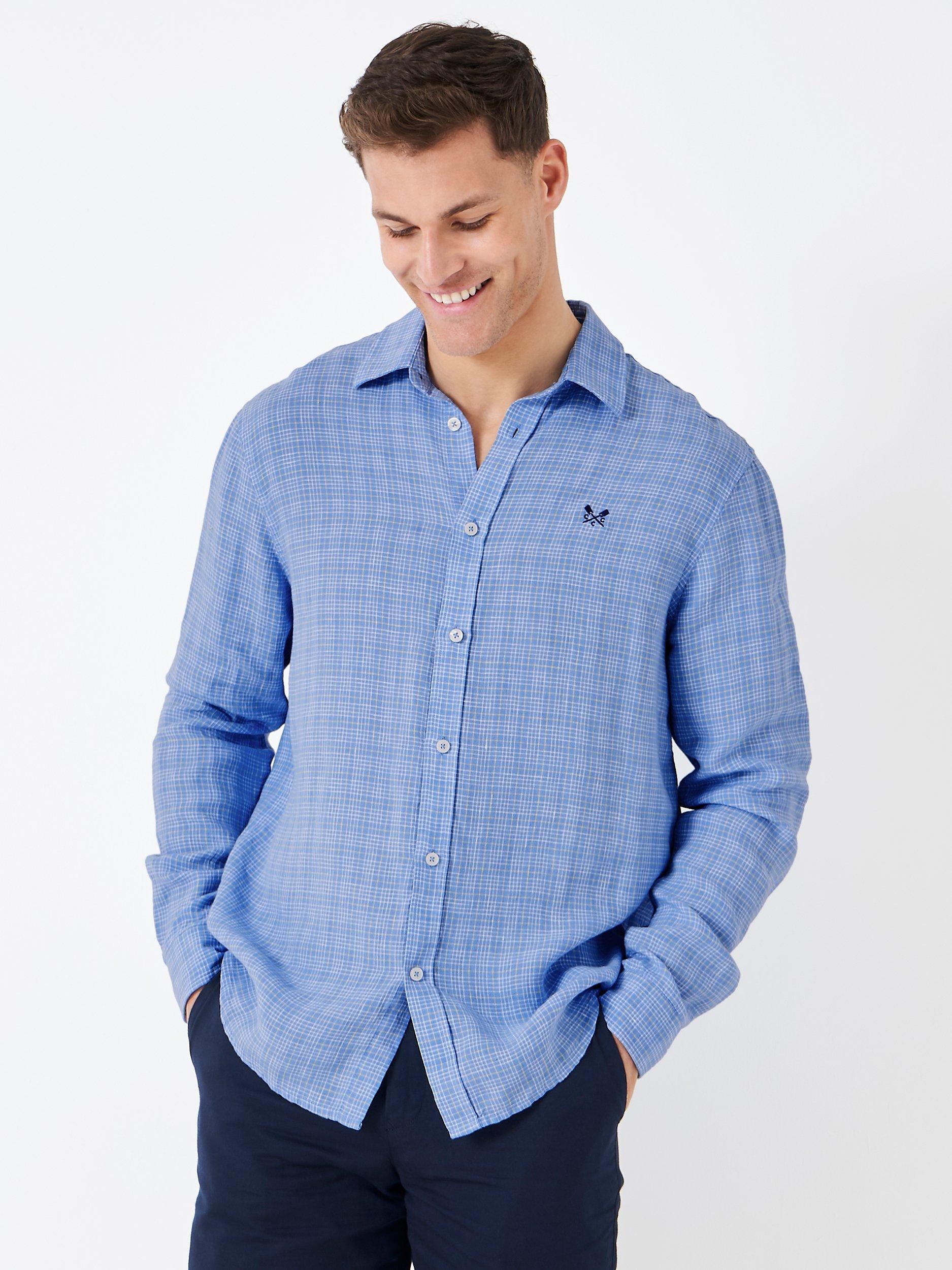 Crew Clothing Long Sleeve Linen Shirt, Mid Blue