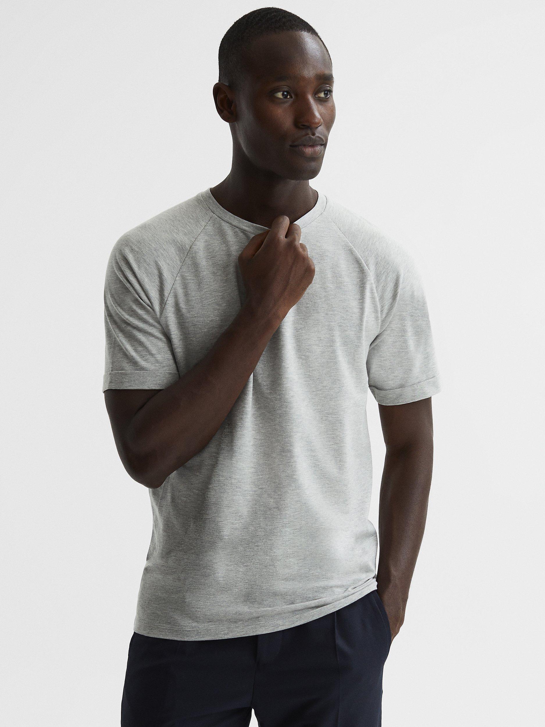 Reiss Raglan Crew T-Shirt, Grey