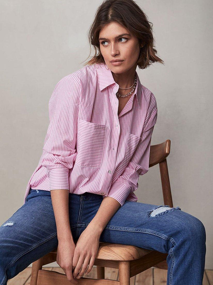 Mint Velvet Longline Stripe Shirt, Pink