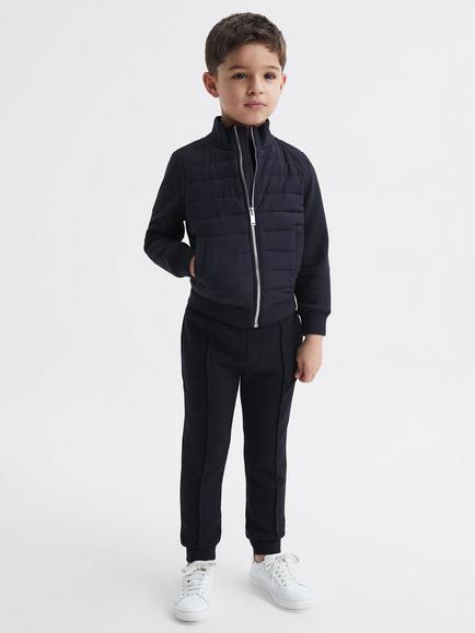 Reiss Kids' Flintoff Funnel Neck Quilted Hybrid Jacket, Navy