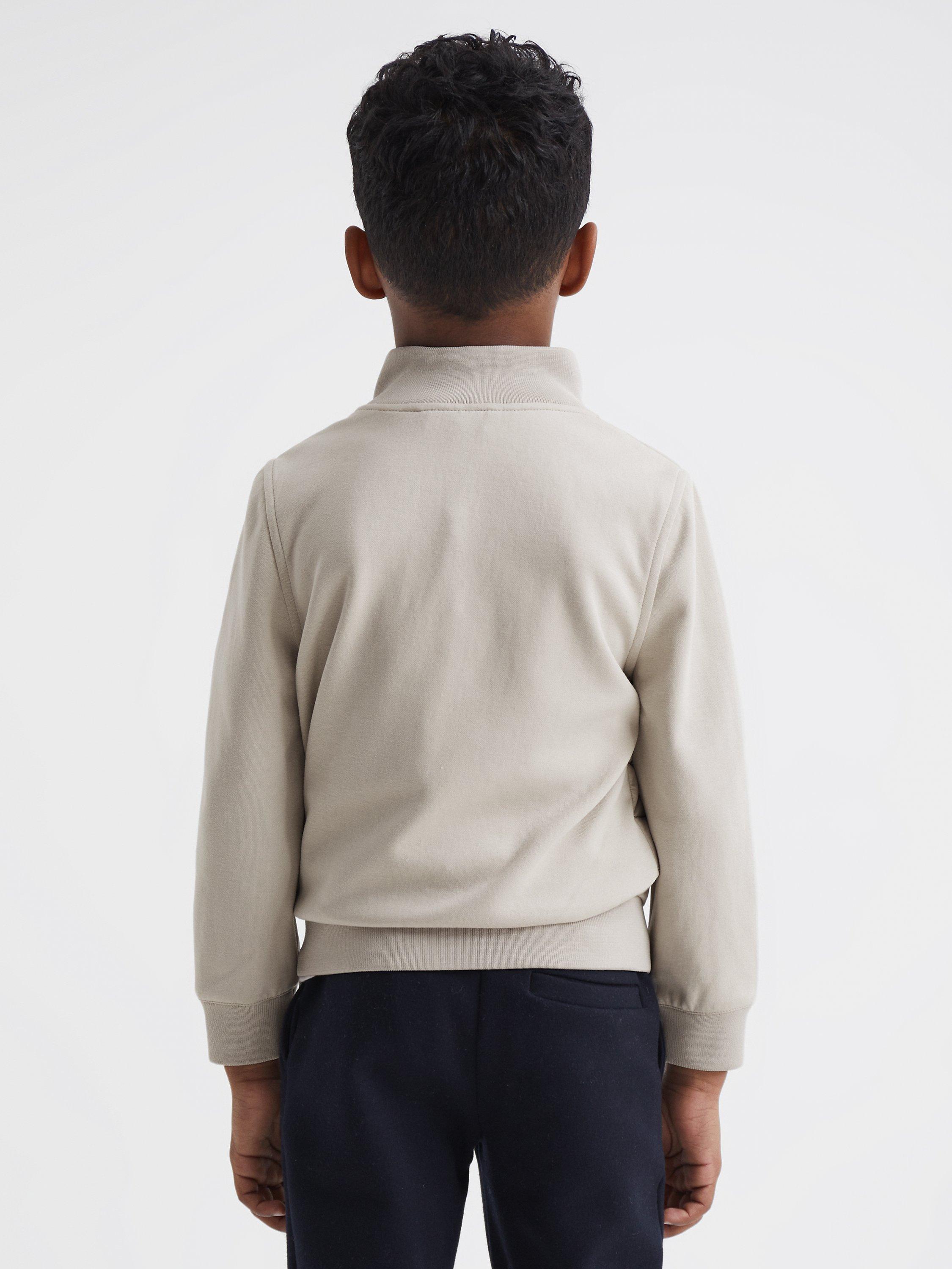 Product image 2 of 5, which shows Reiss Kids' Flintoff Funnel Neck Quilted Hybrid Jacket, Stone, 4-5 years