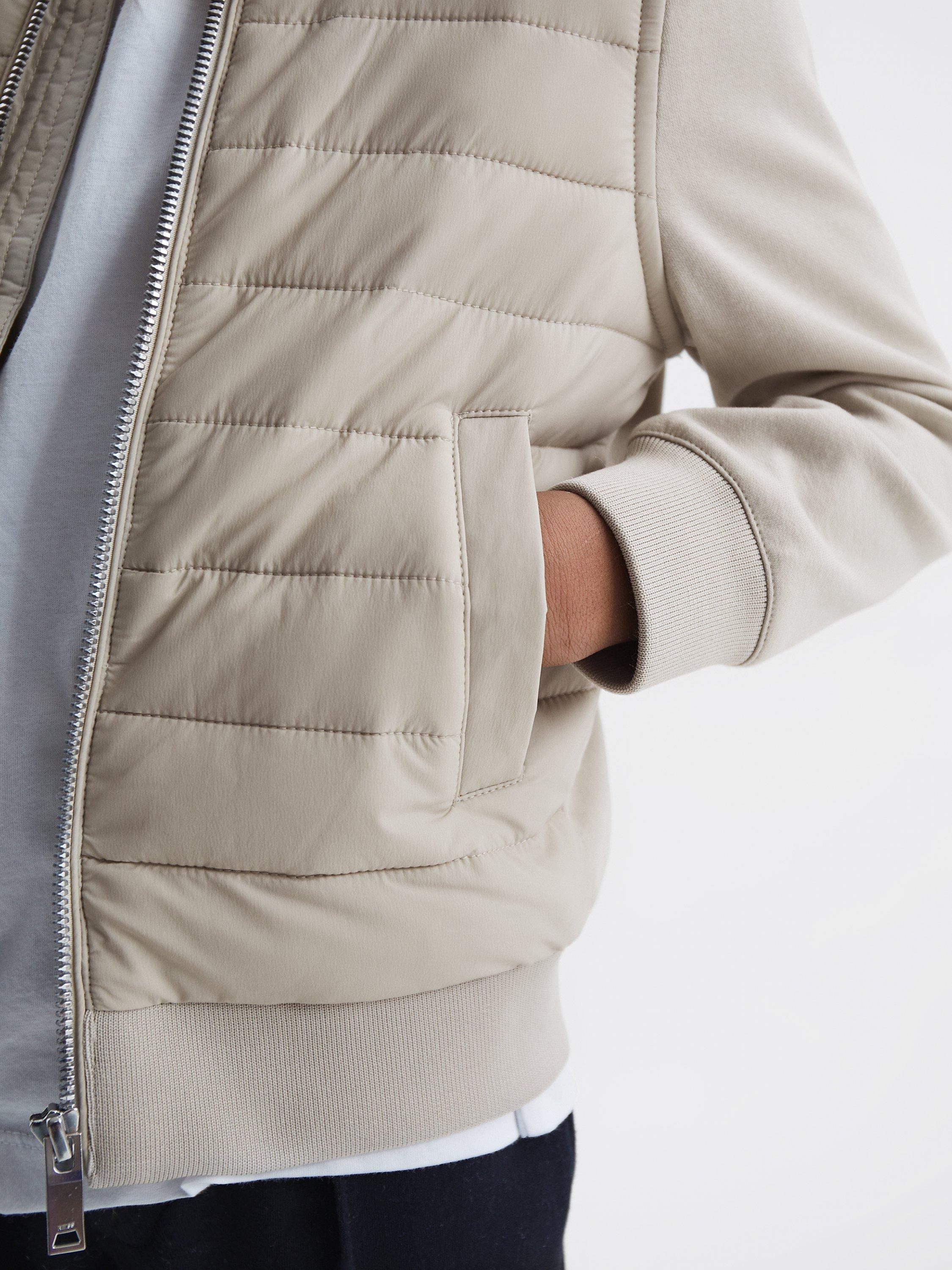 Product image 5 of 5, which shows Reiss Kids' Flintoff Funnel Neck Quilted Hybrid Jacket, Stone, 4-5 years