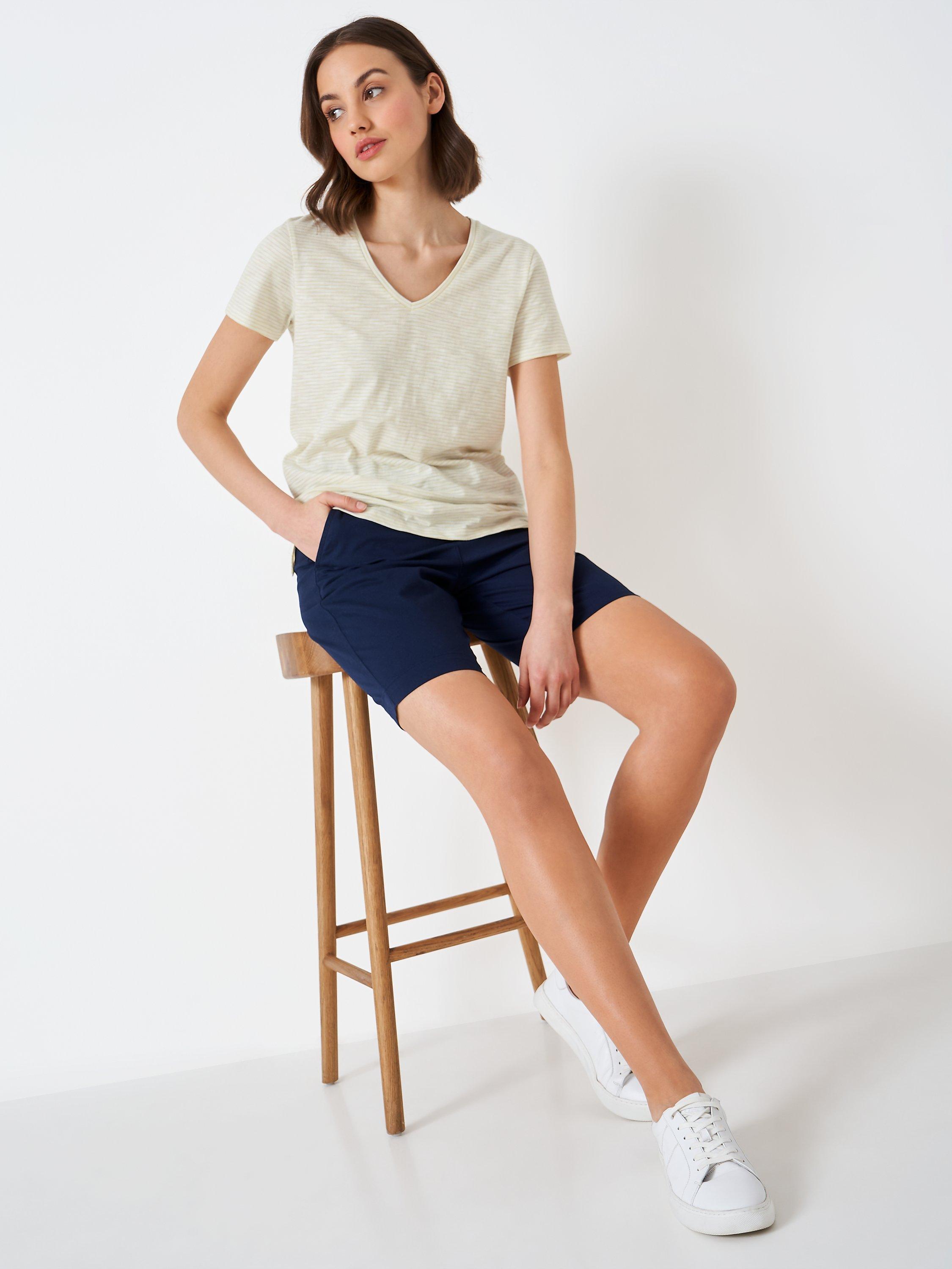 Crew Clothing Perfect V-Neck Slub Stripe T-Shirt, Lemon Yellow