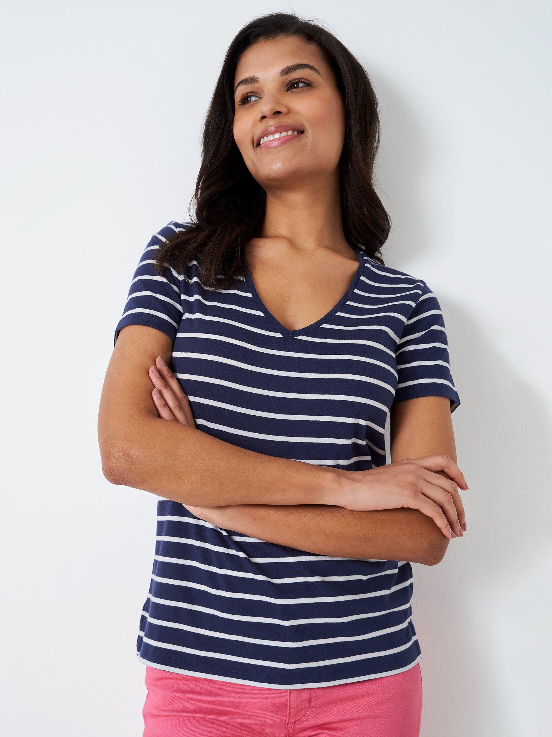Crew Clothing Breton Stripe V-Neck T-Shirt