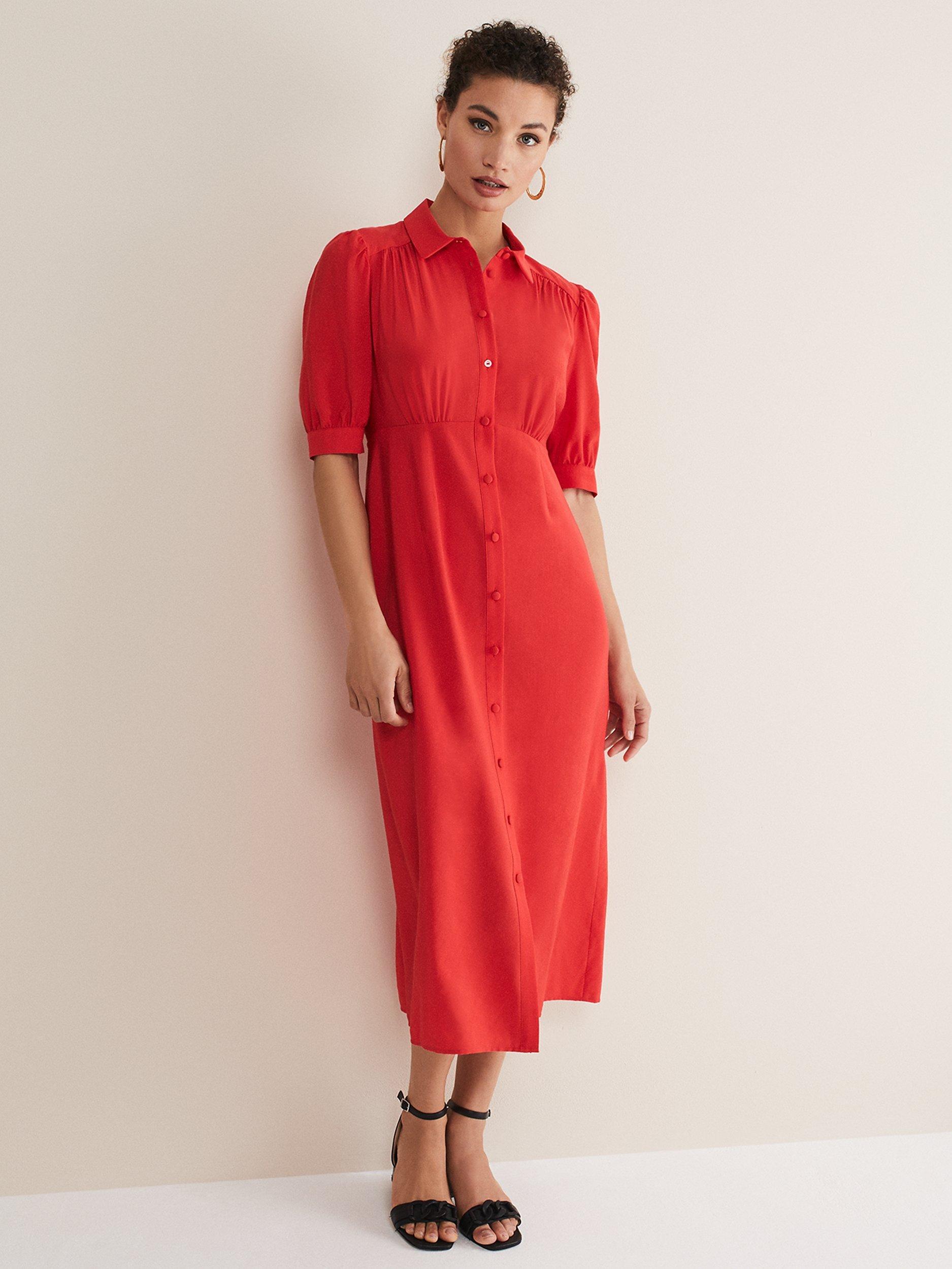 Phase Eight Cosette Shirt Midi Dress Red