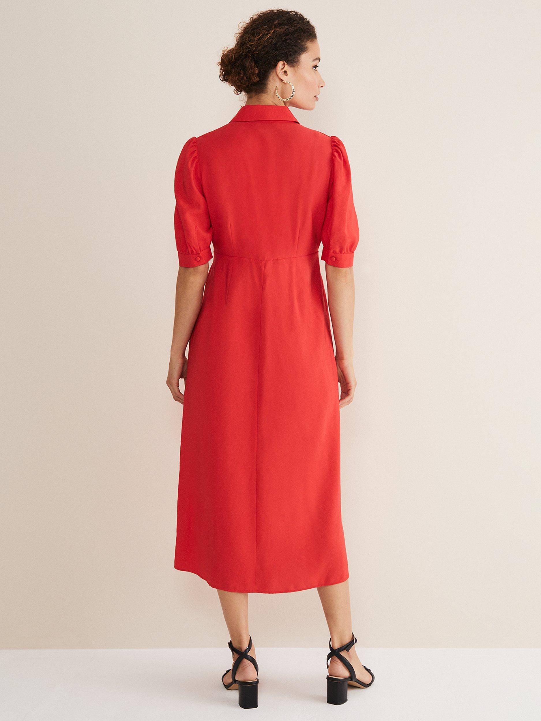 Product image 2 of 7, which shows Phase Eight Cosette Shirt Midi Dress, Red, 16