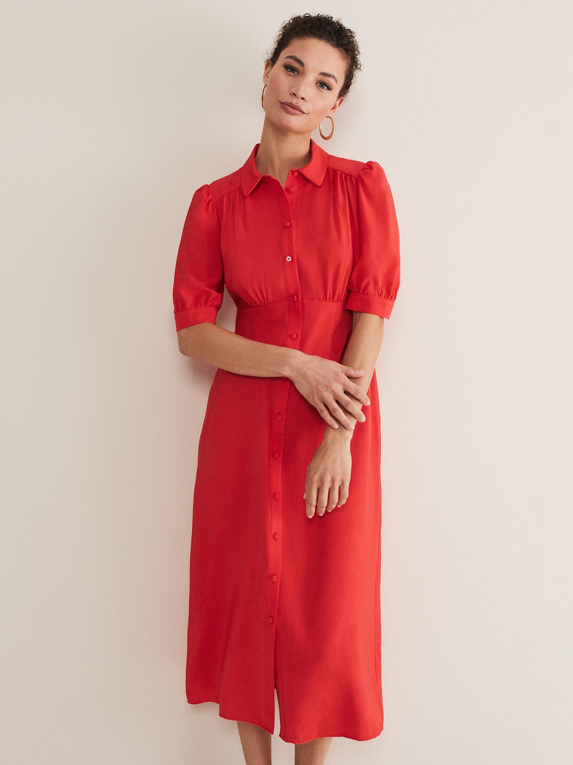 Product image 3 of 7, which shows Phase Eight Cosette Shirt Midi Dress, Red, 16