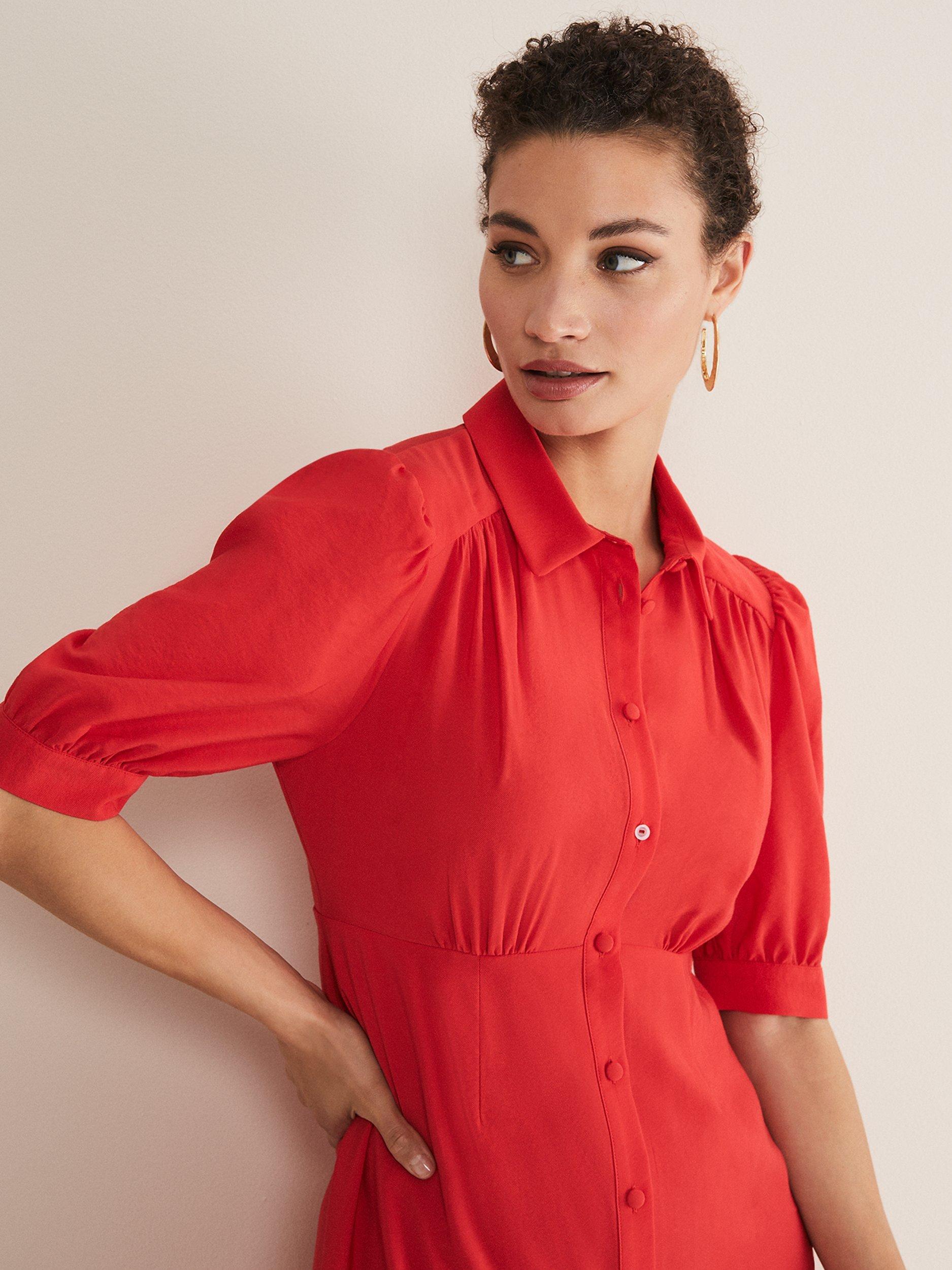 Product image 4 of 7, which shows Phase Eight Cosette Shirt Midi Dress, Red, 16