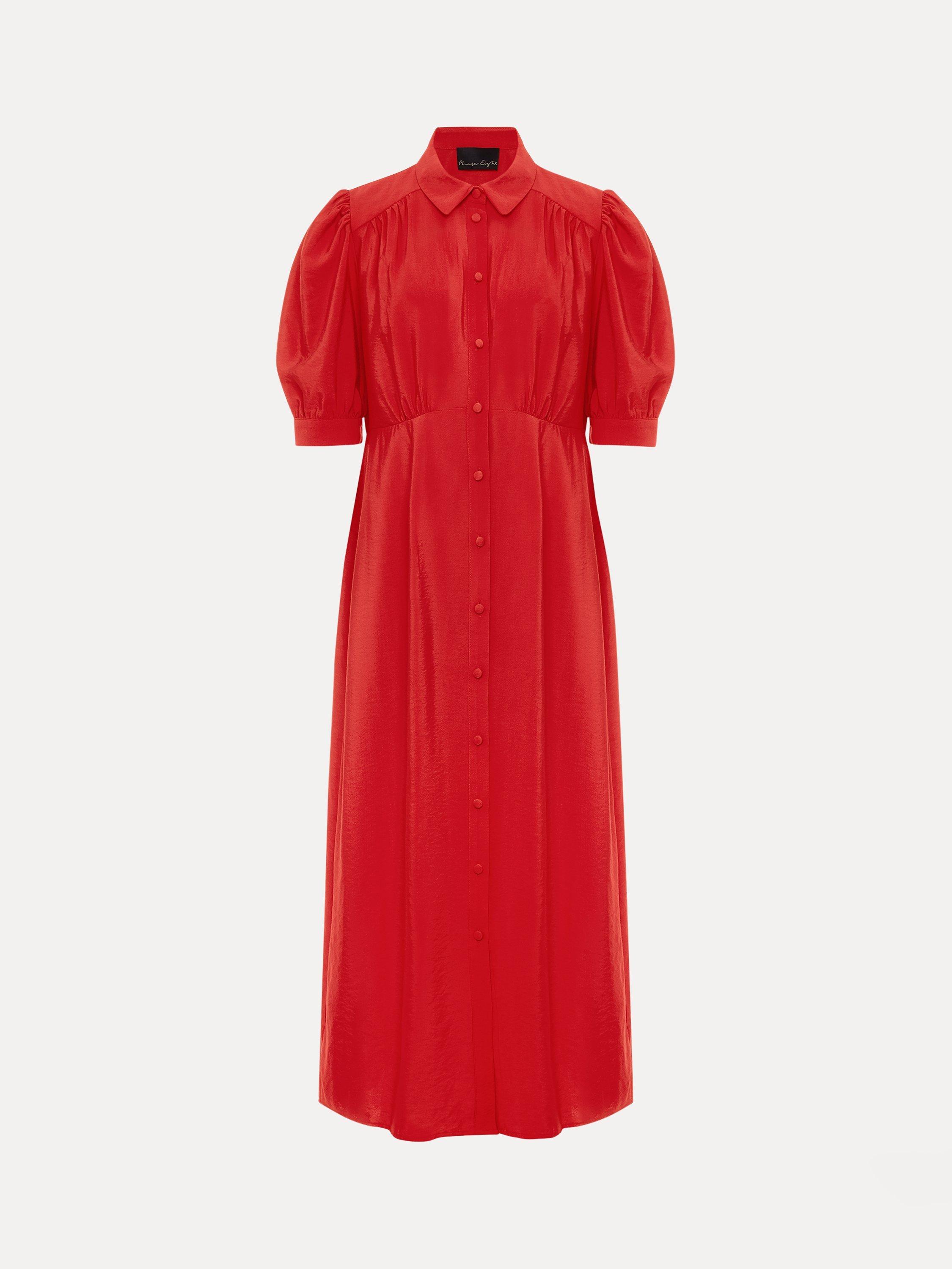 Product image 5 of 7, which shows Phase Eight Cosette Shirt Midi Dress, Red, 16