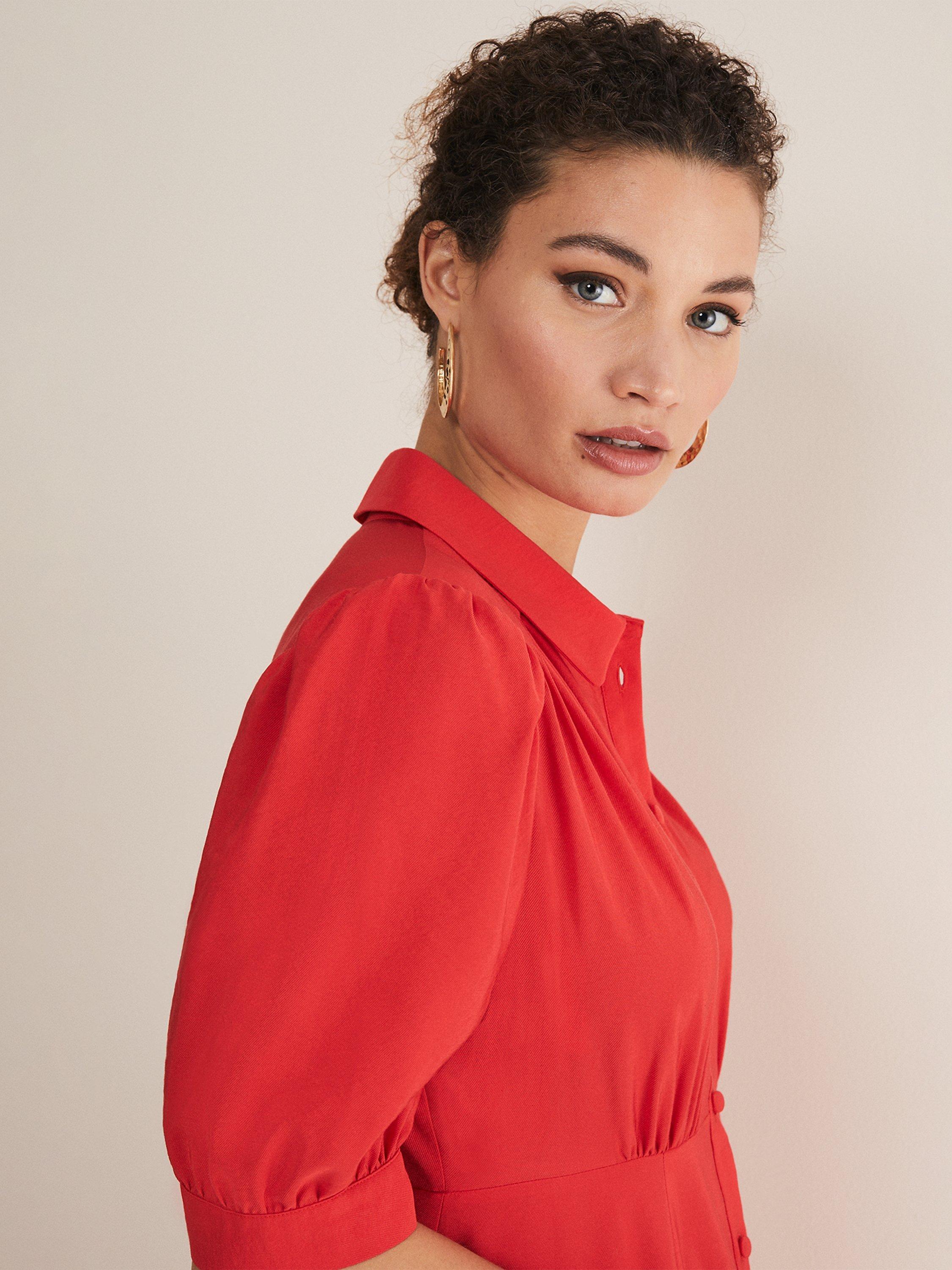 Product image 7 of 7, which shows Phase Eight Cosette Shirt Midi Dress, Red, 16