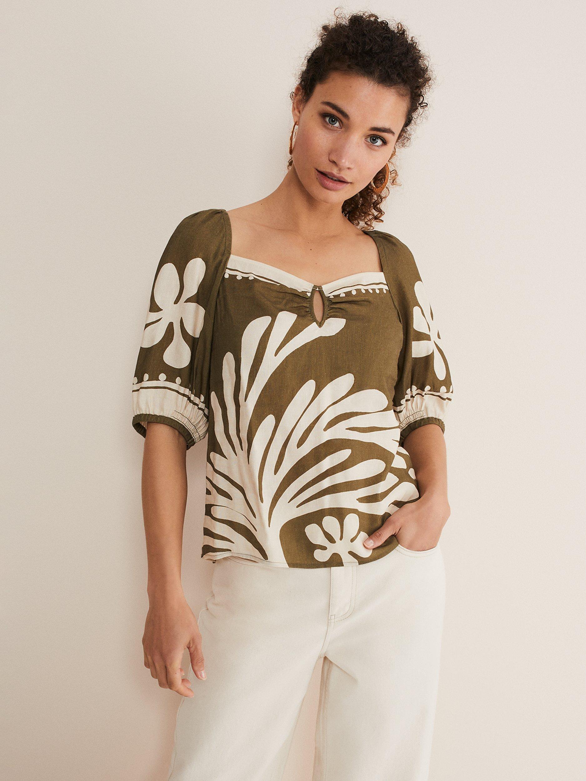 Phase Eight Hesta Linen Blend Blouse, Olive