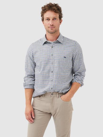 Rodd & Gunn Gebbies Valley Check Linen Cotton Straight Fit Long Sleeve Shirt, Walnut