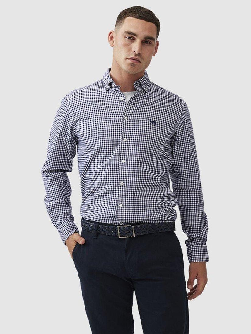 Product image 1 of 5, which shows Rodd & Gunn Gunn Cotton Superfine Check Slim Fit Long Sleeve Shirt, Snow, XS