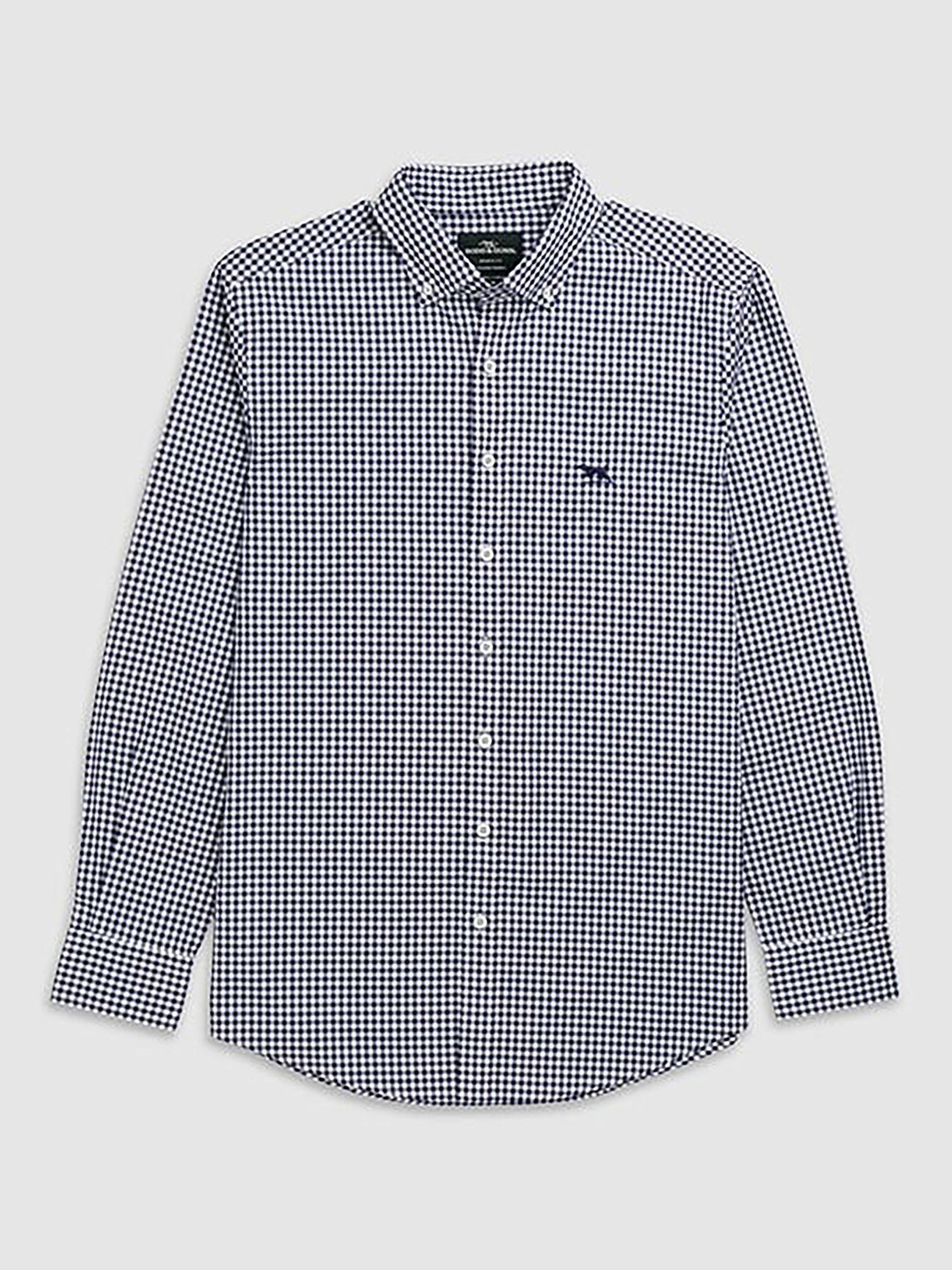 Product image 4 of 5, which shows Rodd & Gunn Gunn Cotton Superfine Check Slim Fit Long Sleeve Shirt, Snow, XS