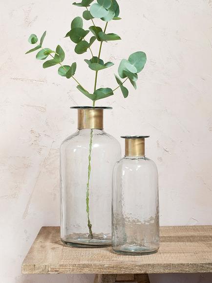 Nkuku Chara Hammered Glass Bottle Vase, Clear, Clear