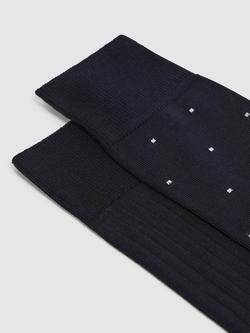 Reiss Graham Ribbed and Spot Cotton Blend Socks, Pack of 2 - view 2, Navy