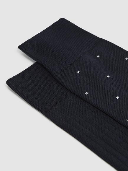 Reiss Graham Ribbed and Spot Cotton Blend Socks, Pack of 2 - view 2, Navy
