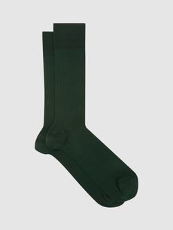 Reiss Fela Cotton Blend Ribbed Socks, Bottle Green