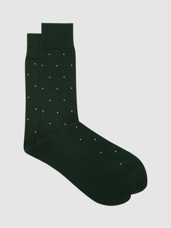 Reiss Mario Polka Dot Print Cotton Blend Socks - view 2, Bottle Green