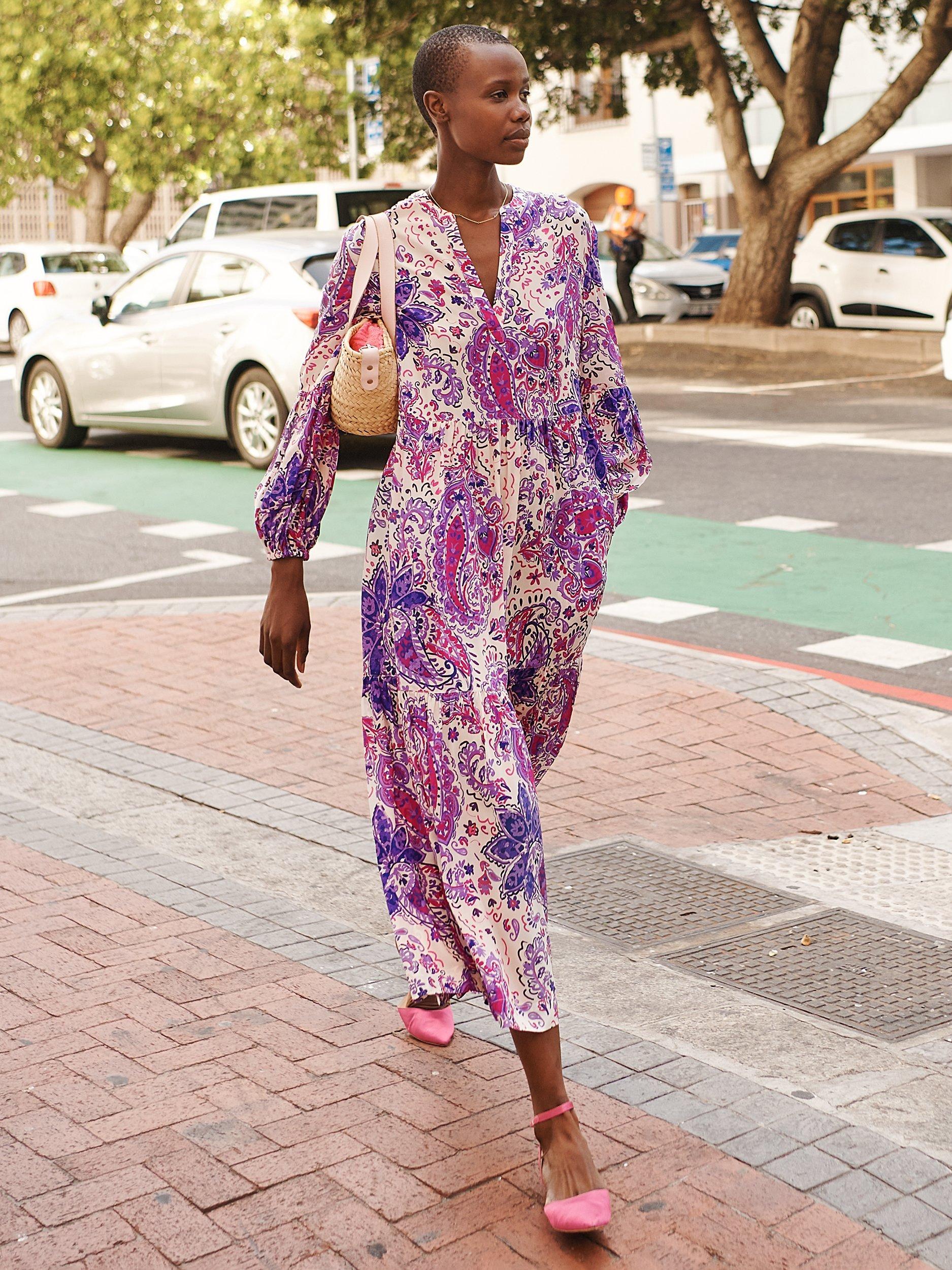 NRBY Genevieve Silk Giant Painterly Paisley Midi Dress, Multi