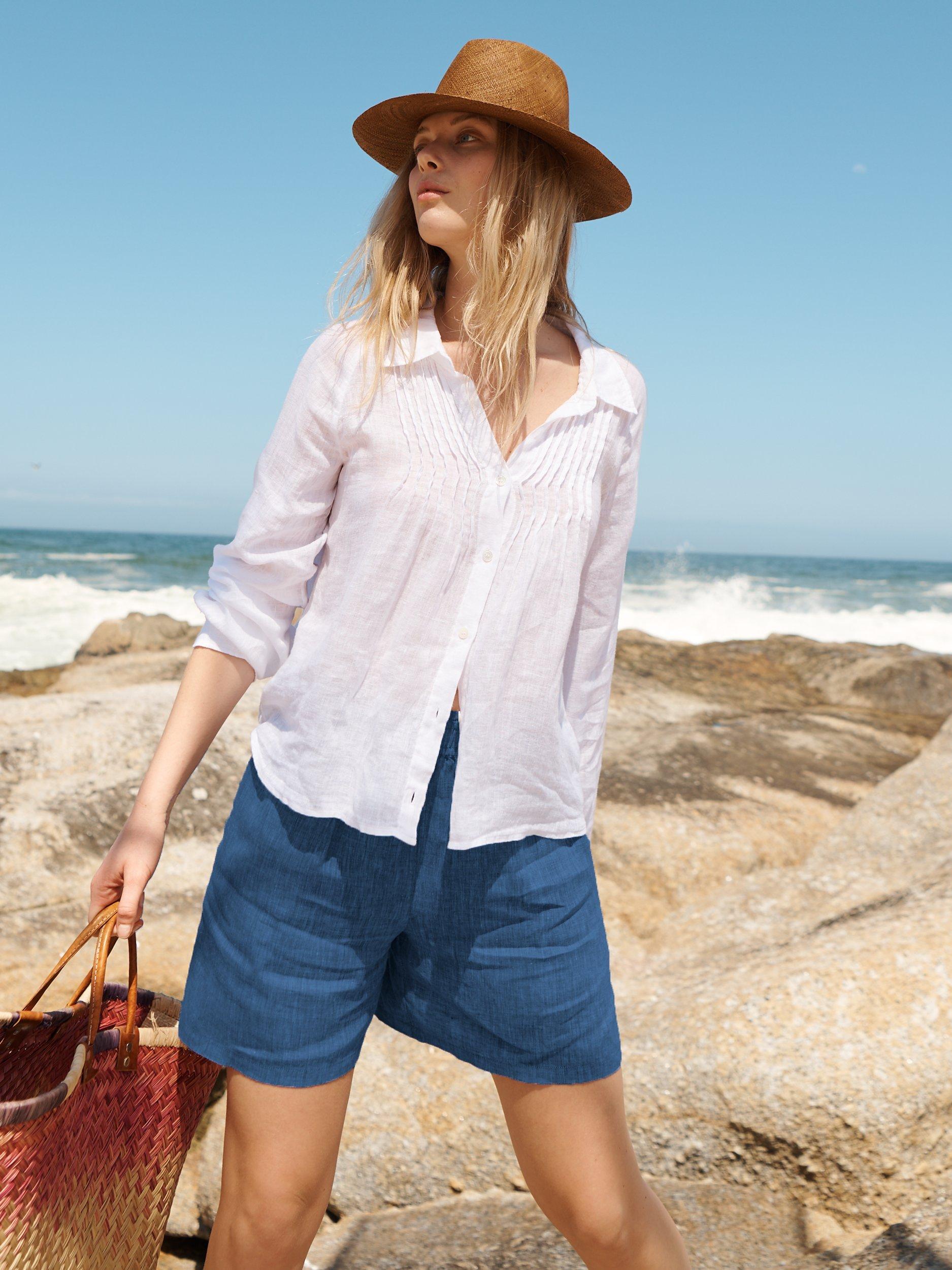 Product image 1 of 7, which shows NRBY Lydia Gauze Linen Blouse, White, XS