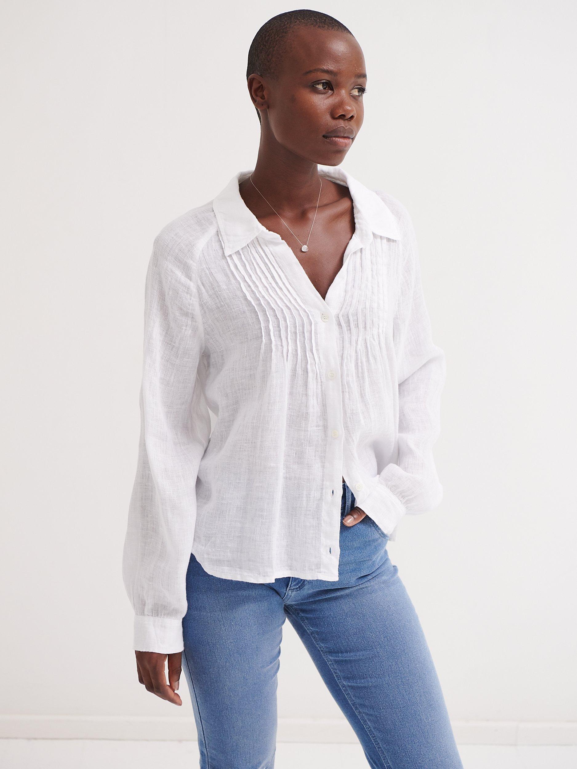 Product image 2 of 7, which shows NRBY Lydia Gauze Linen Blouse, White, XS