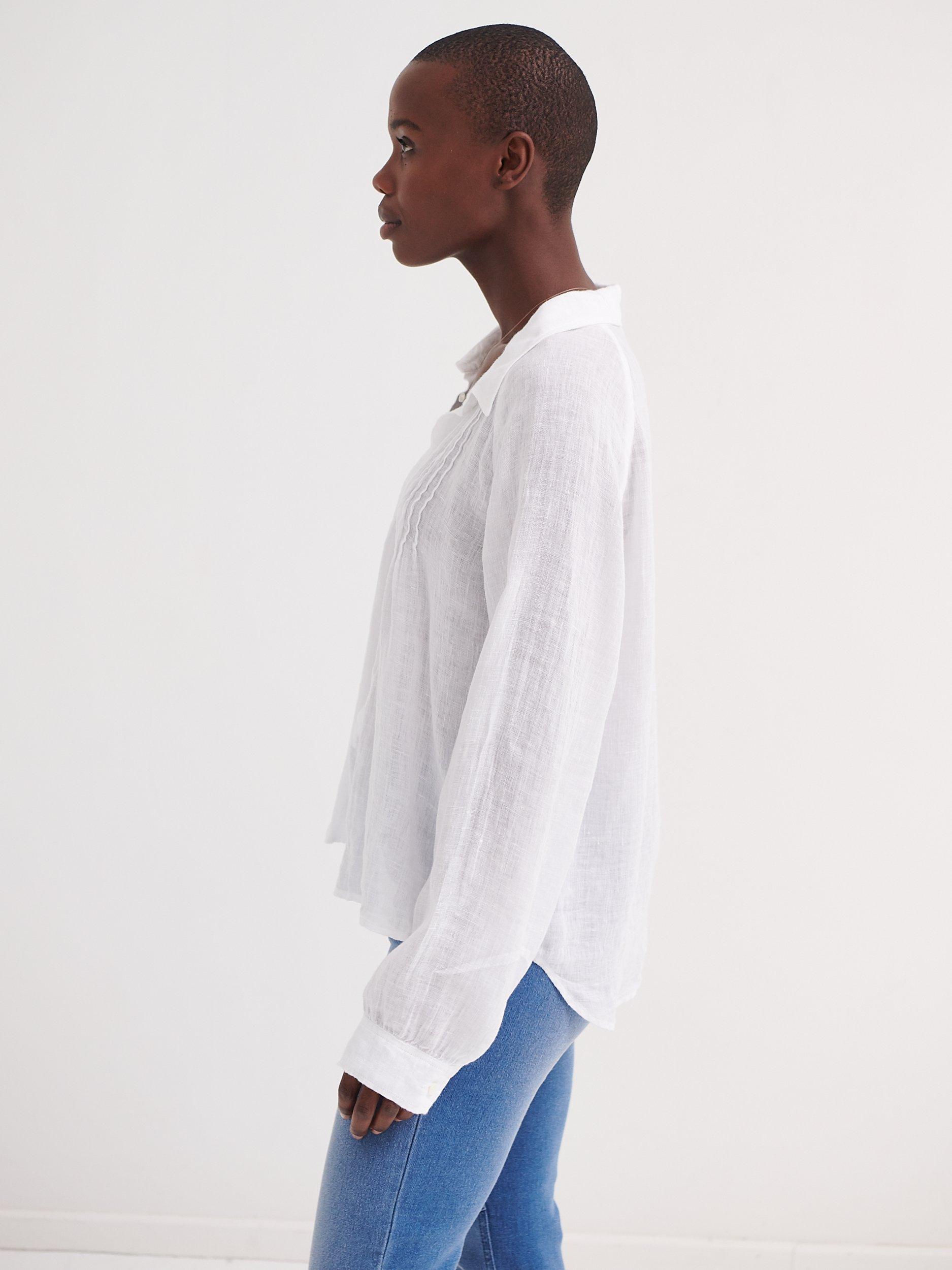 Product image 4 of 7, which shows NRBY Lydia Gauze Linen Blouse, White, XS