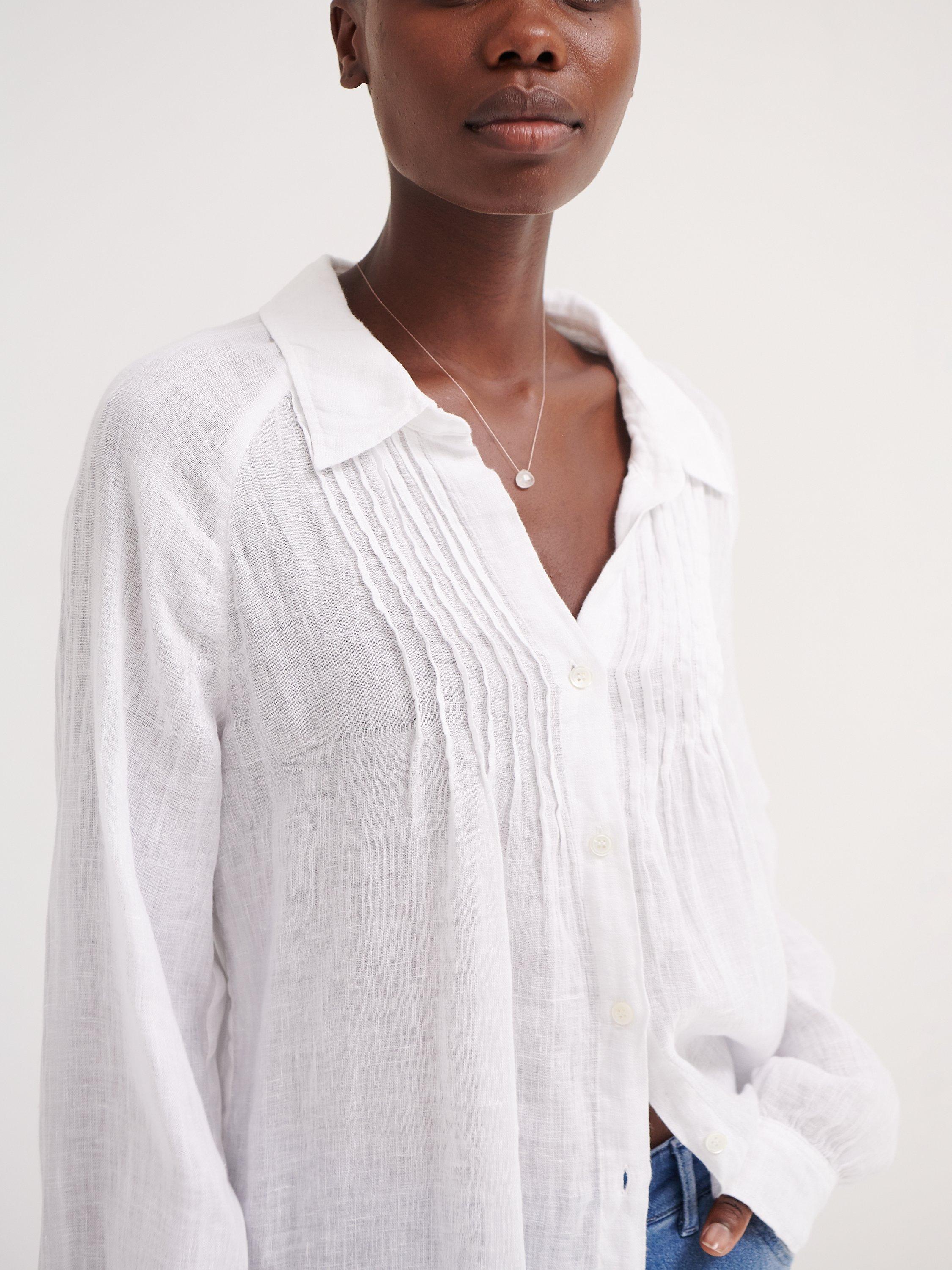 Product image 5 of 7, which shows NRBY Lydia Gauze Linen Blouse, White, XS