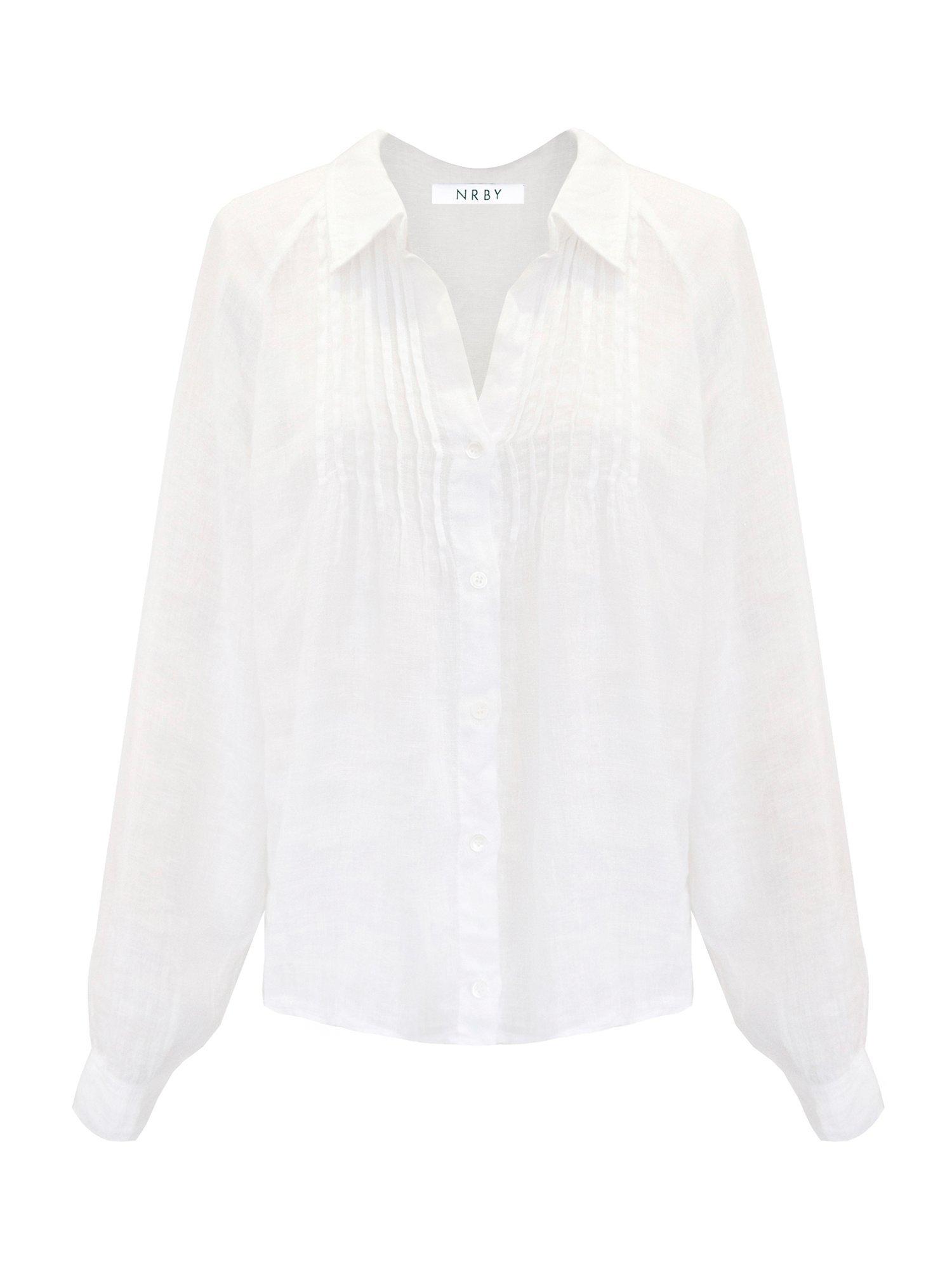 Product image 7 of 7, which shows NRBY Lydia Gauze Linen Blouse, White, XS