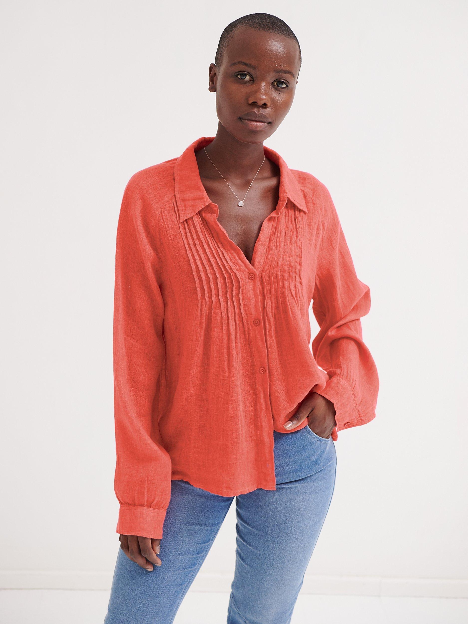 Product image 2 of 7, which shows NRBY Lydia Gauze Linen Blouse, Orange, S