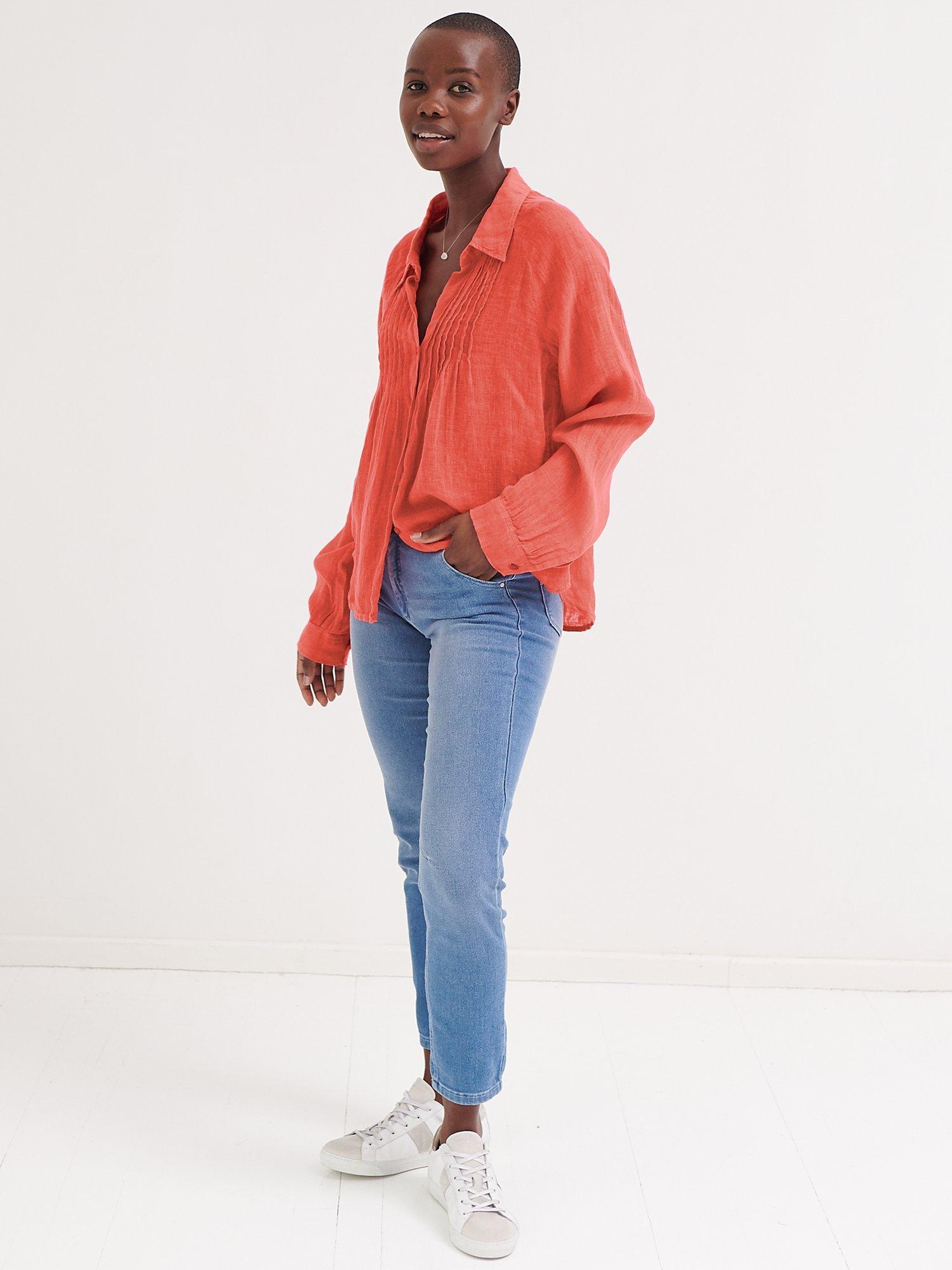 Product image 4 of 7, which shows NRBY Lydia Gauze Linen Blouse, Orange, S