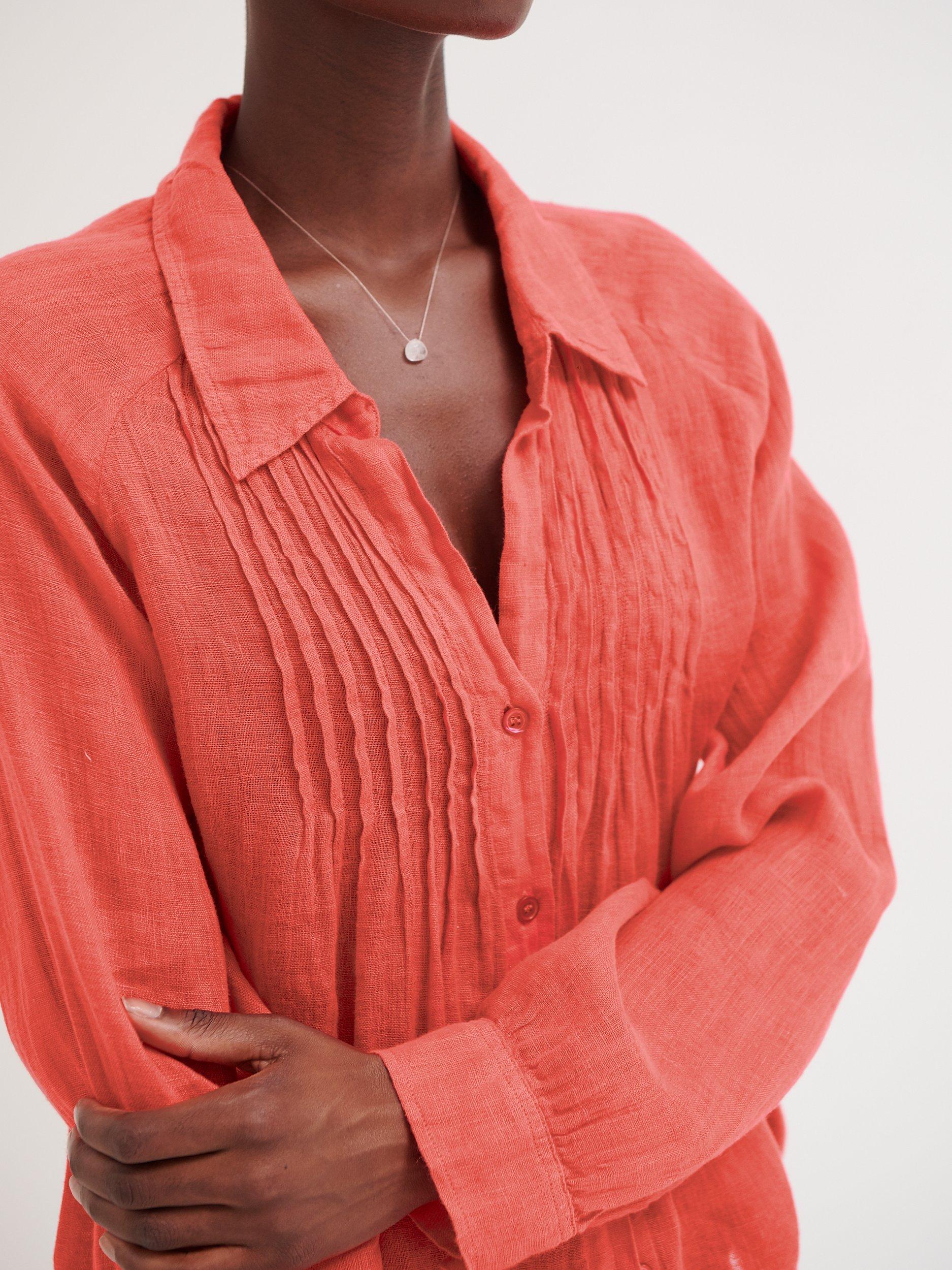 Product image 5 of 7, which shows NRBY Lydia Gauze Linen Blouse, Orange, S