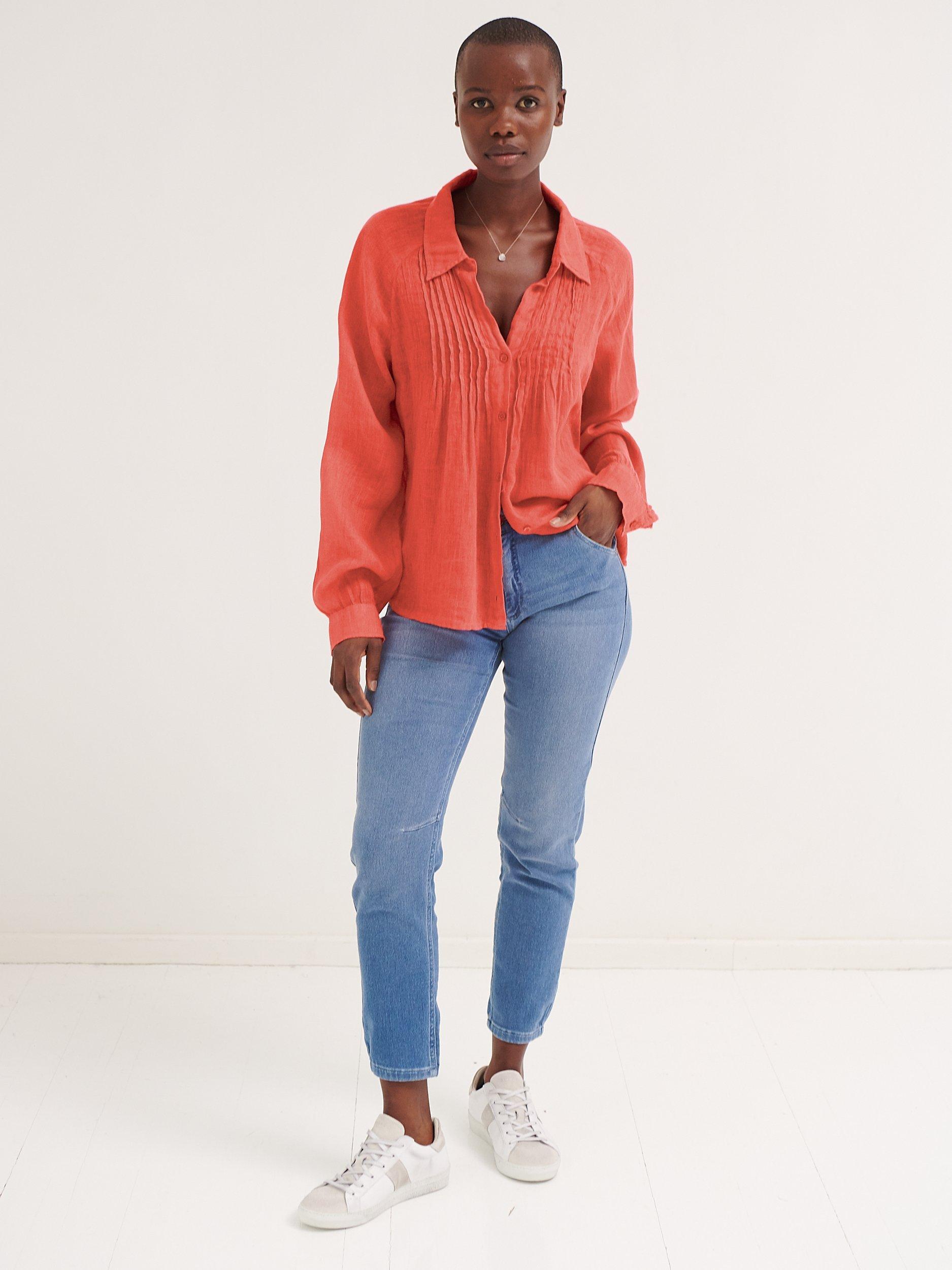 Product image 6 of 7, which shows NRBY Lydia Gauze Linen Blouse, Orange, S
