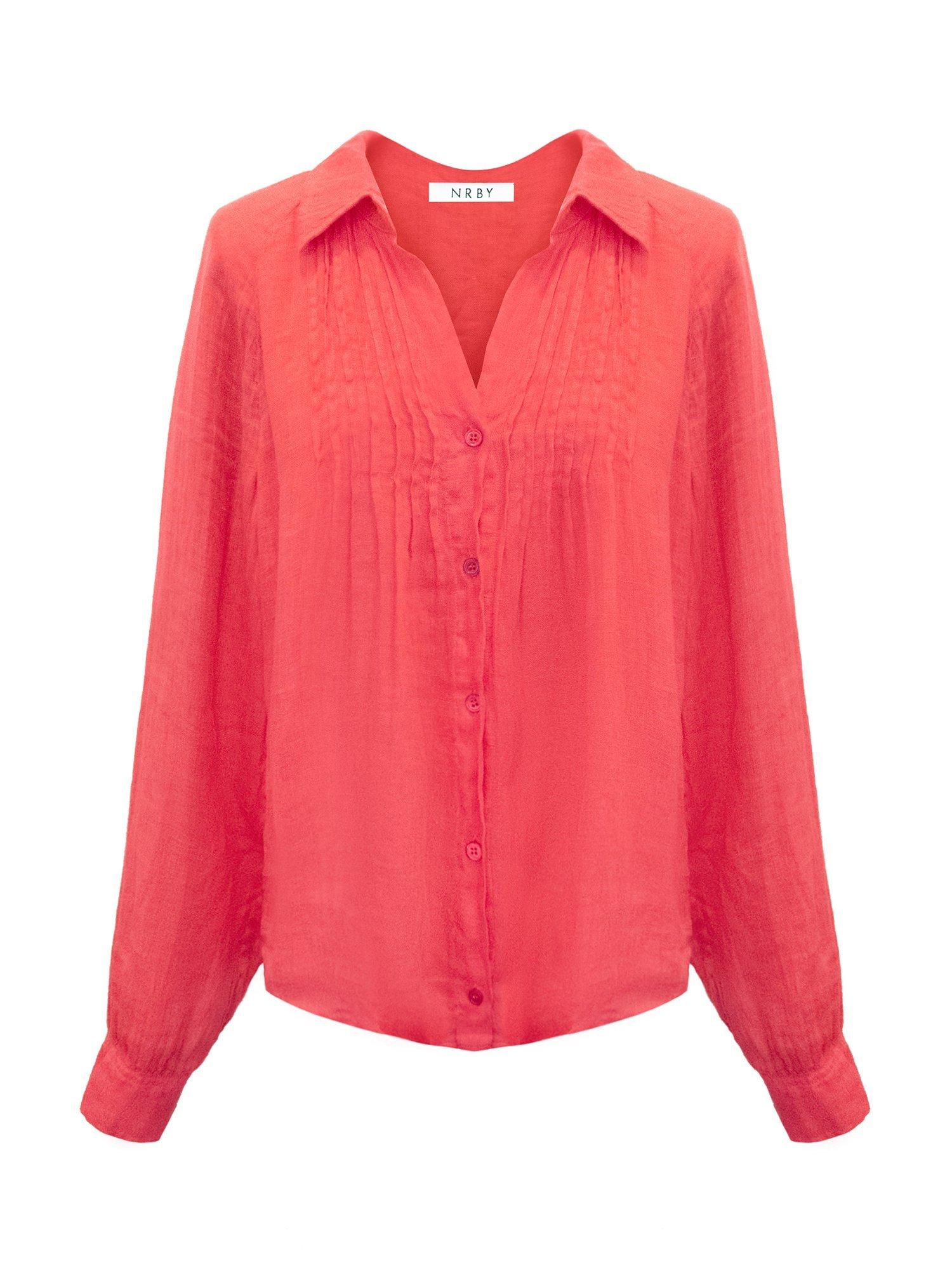 Product image 7 of 7, which shows NRBY Lydia Gauze Linen Blouse, Orange, S