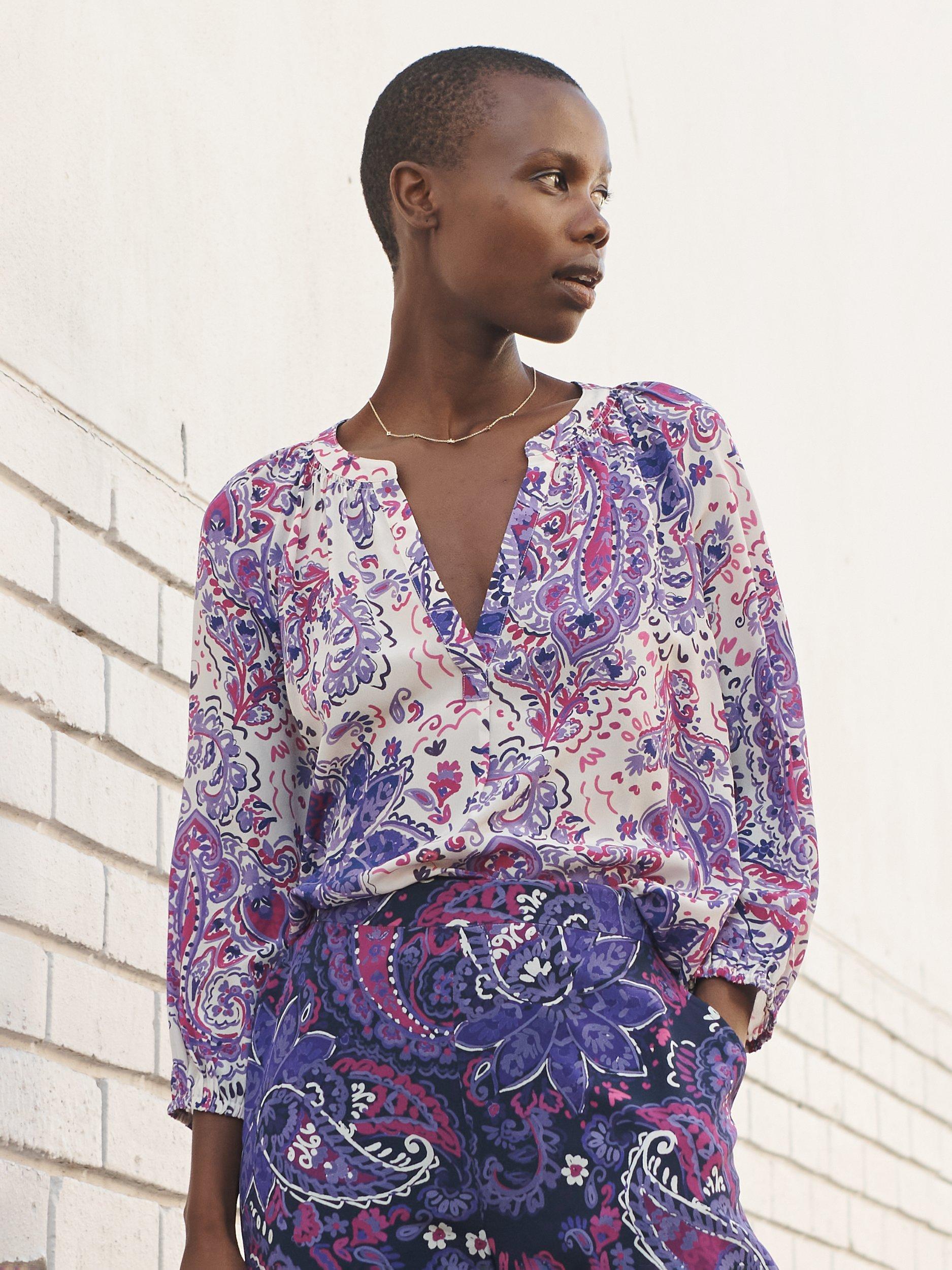 NRBY Lara Giant Paisley Silk Blouse, Cream